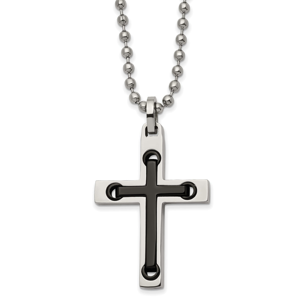Center Cross Necklace in Black IP-Plated Stainless Steel, 22 Inch - Sophia Jewelers Main image
