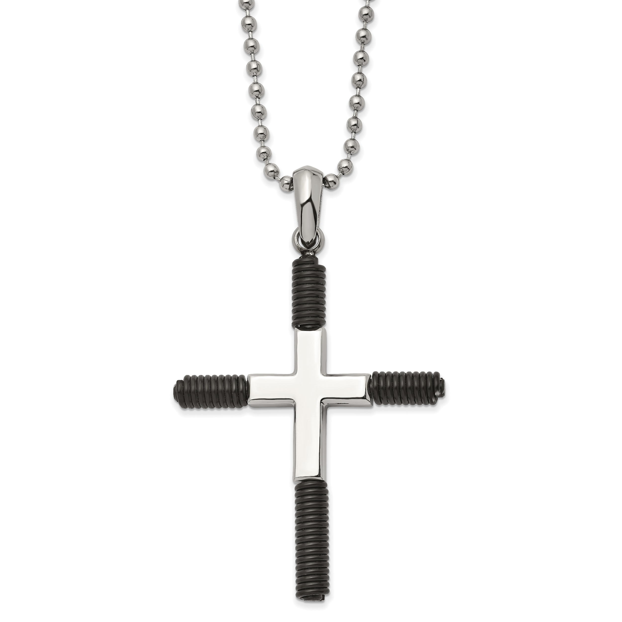 Chisel Stainless Steel Polished Black IP-plated Cross Pendant on a 22 inch Ball Chain Necklace Main image
