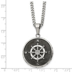Chisel Stainless Steel Polished Black IP-plated Compass Pendant on a 22 inch Curb Chain Necklace