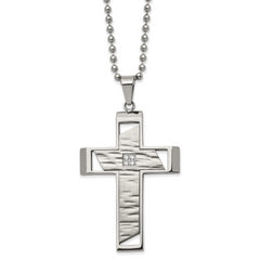 Chisel Stainless Steel Brushed Polished and Textured with CZ Cutout Cross Pendant on a 22 inch Ball Chain Necklace