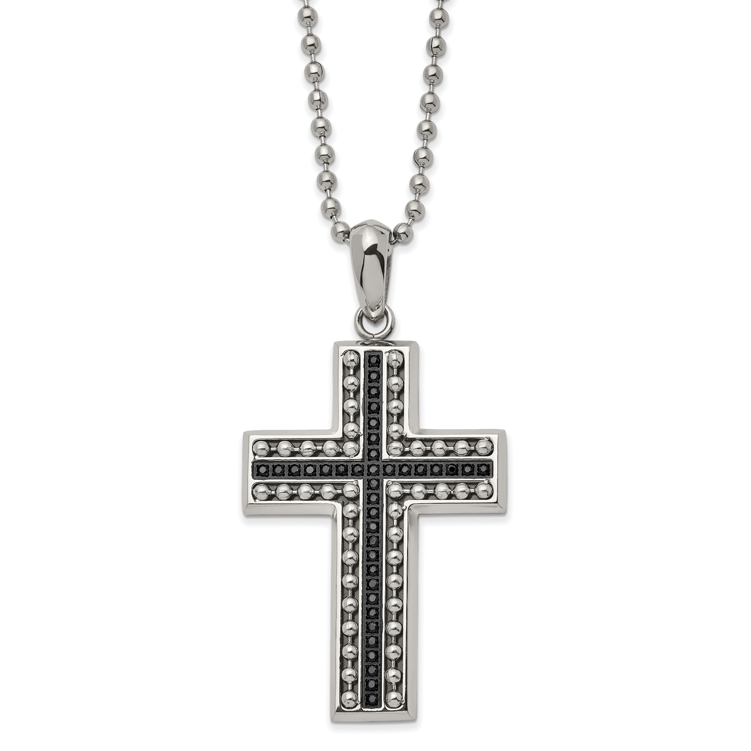 Chisel Stainless Steel Polished with Black CZ Cross Pendant on a 22 inch Ball Chain Necklace Main image