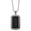 Chisel Stainless Steel Antiqued and Polished Black Textured Leather Inlay Dog Tag on a 22 inch Ball Chain Necklace