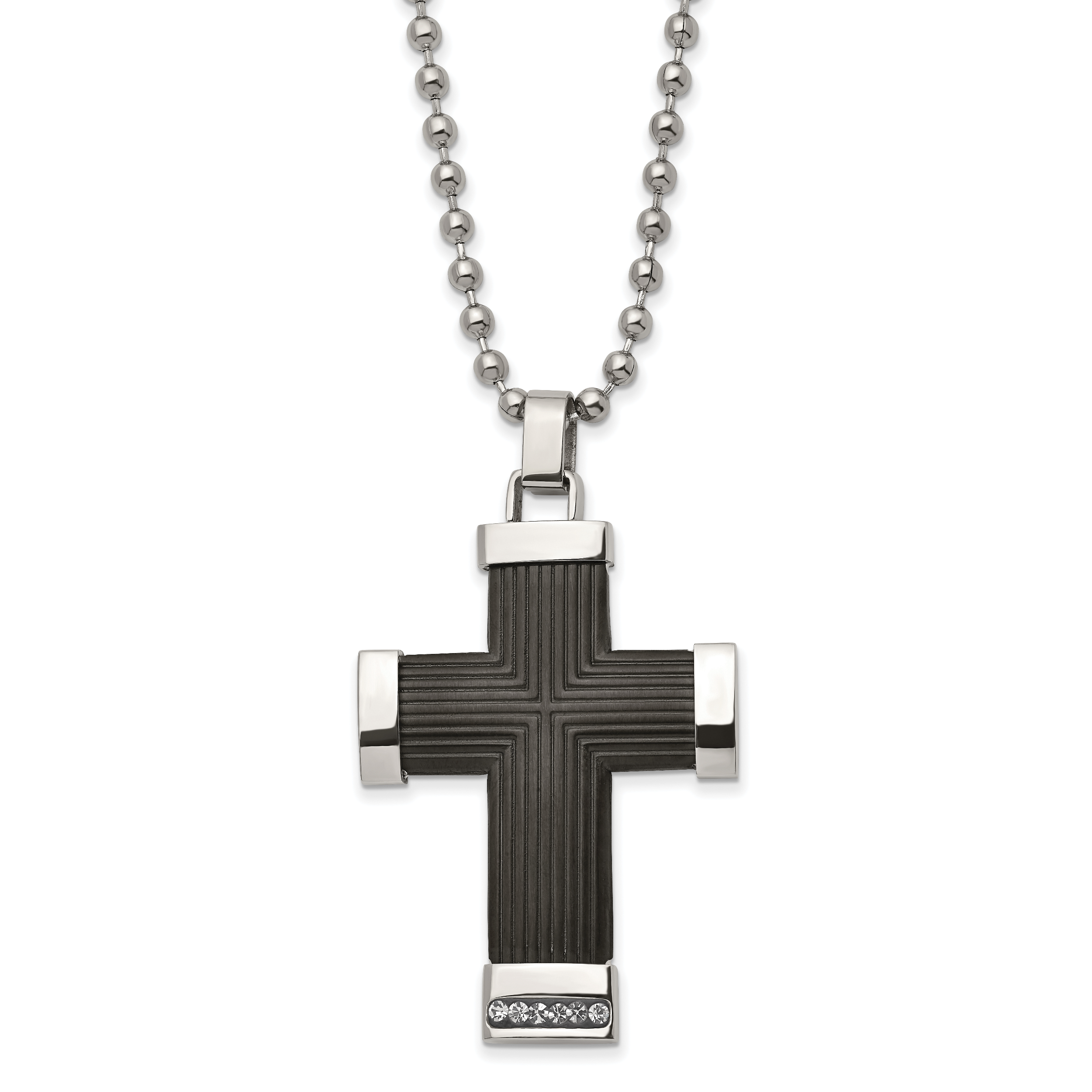 Chisel Stainless Steel Polished Black IP-plated with Preciosa Crystal Cross Pendant on a 22 inch Ball Chain Necklace Main image