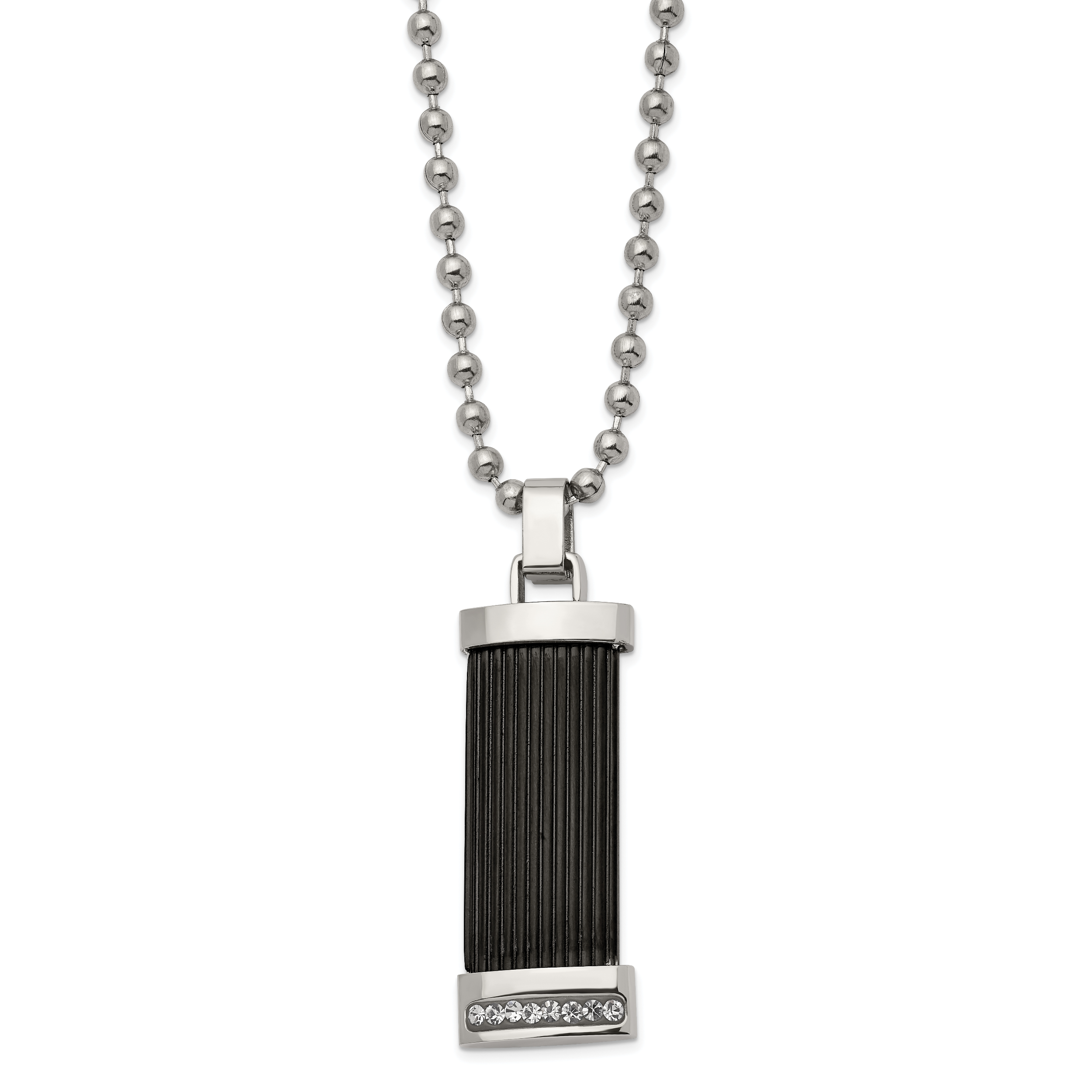 Chisel Stainless Steel Polished Black IP-plated with Preciosa Crystal Pendant on a 22 inch Ball Chain Necklace Main image