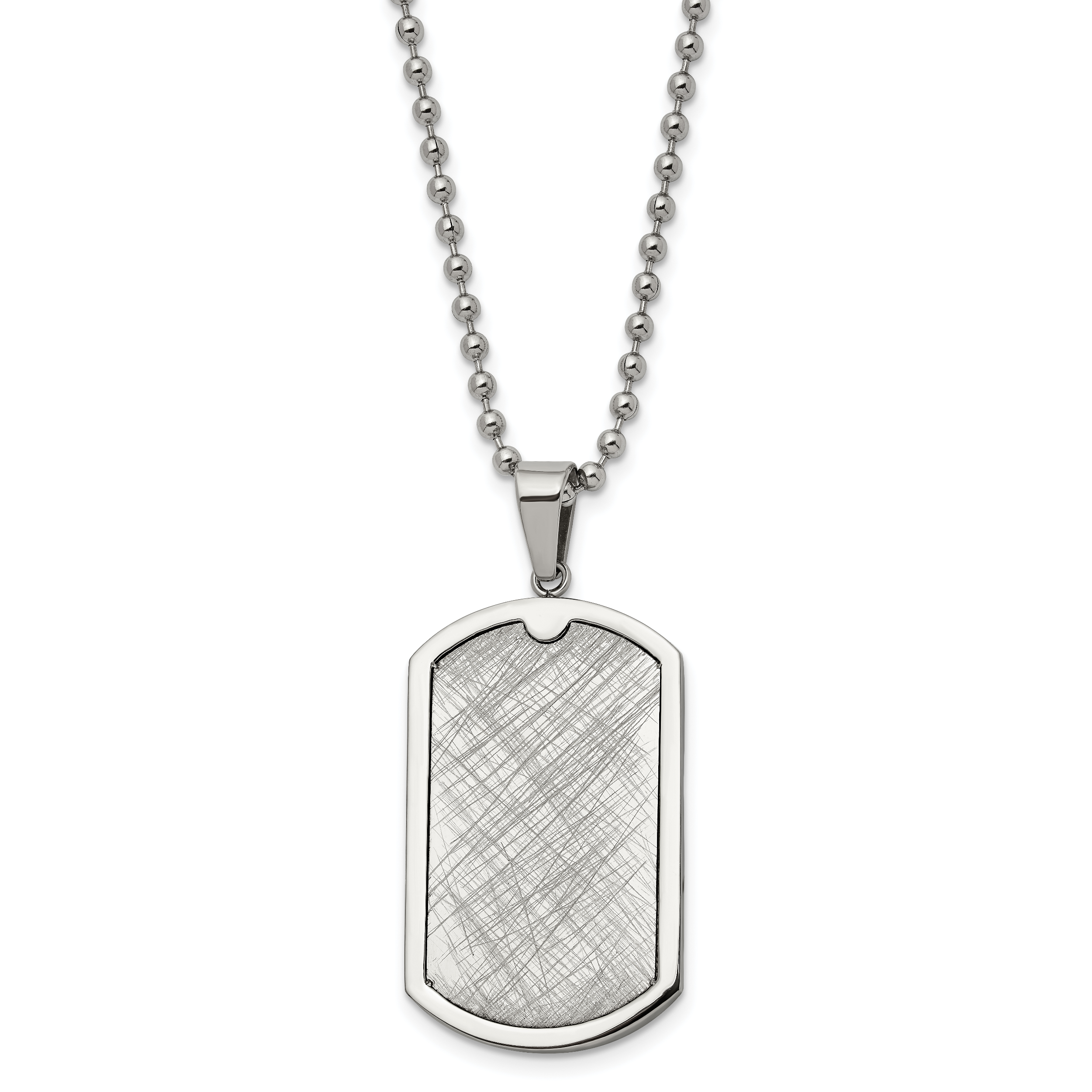 Chisel Stainelss Steel Polished Scratch Finish Center Dog Tag on a 24 inch Ball Chain Necklace Main image