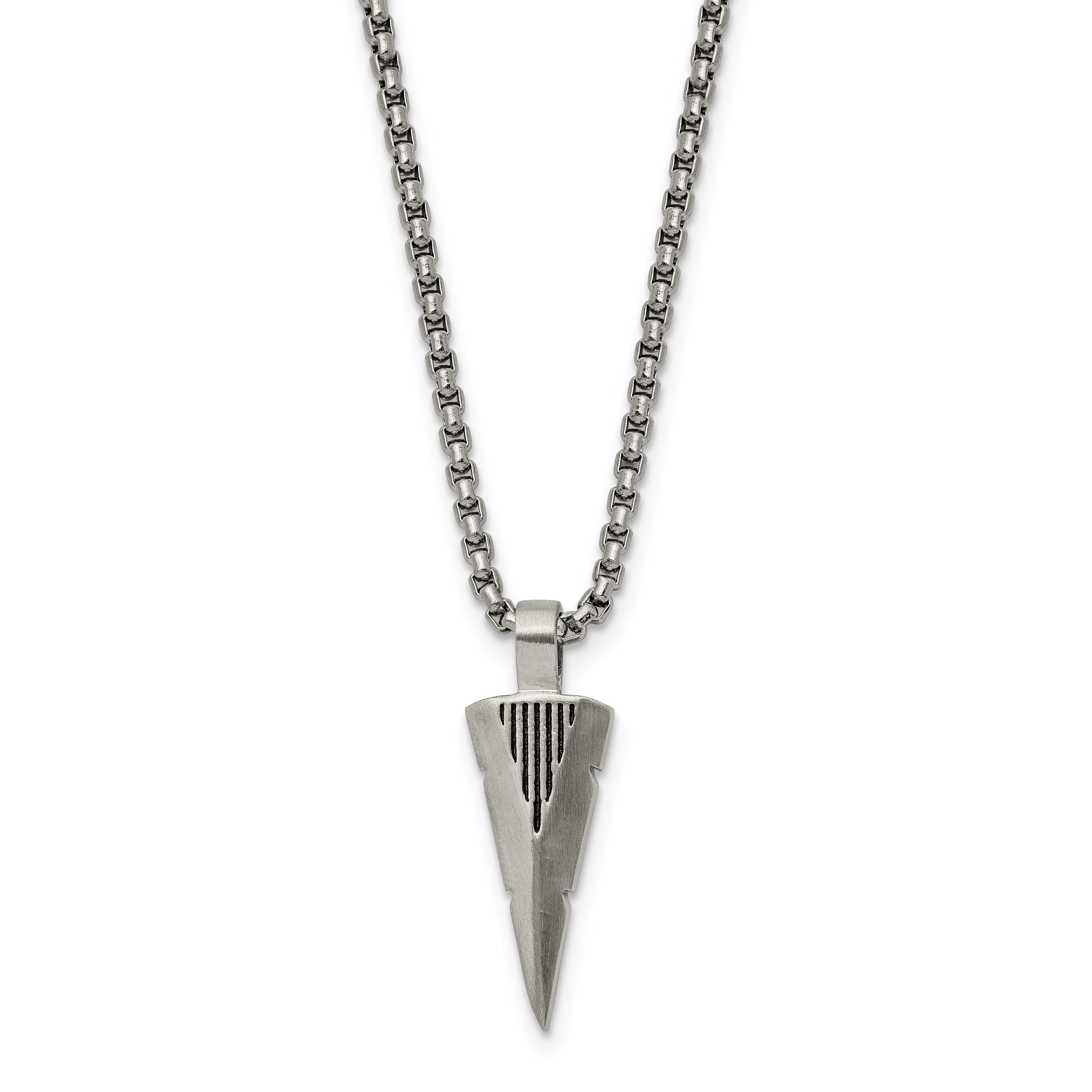 Chisel Stainless Steel Brushed Arrow Head Pendant on a 22 inch Box Chain Necklace