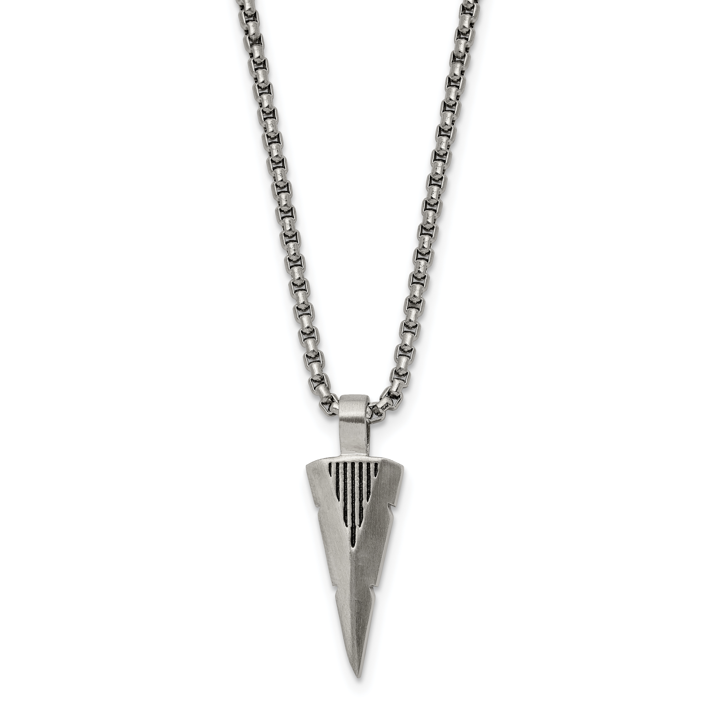Chisel Stainless Steel Brushed Arrow Head Pendant on a 22 inch Box Chain Necklace Main image