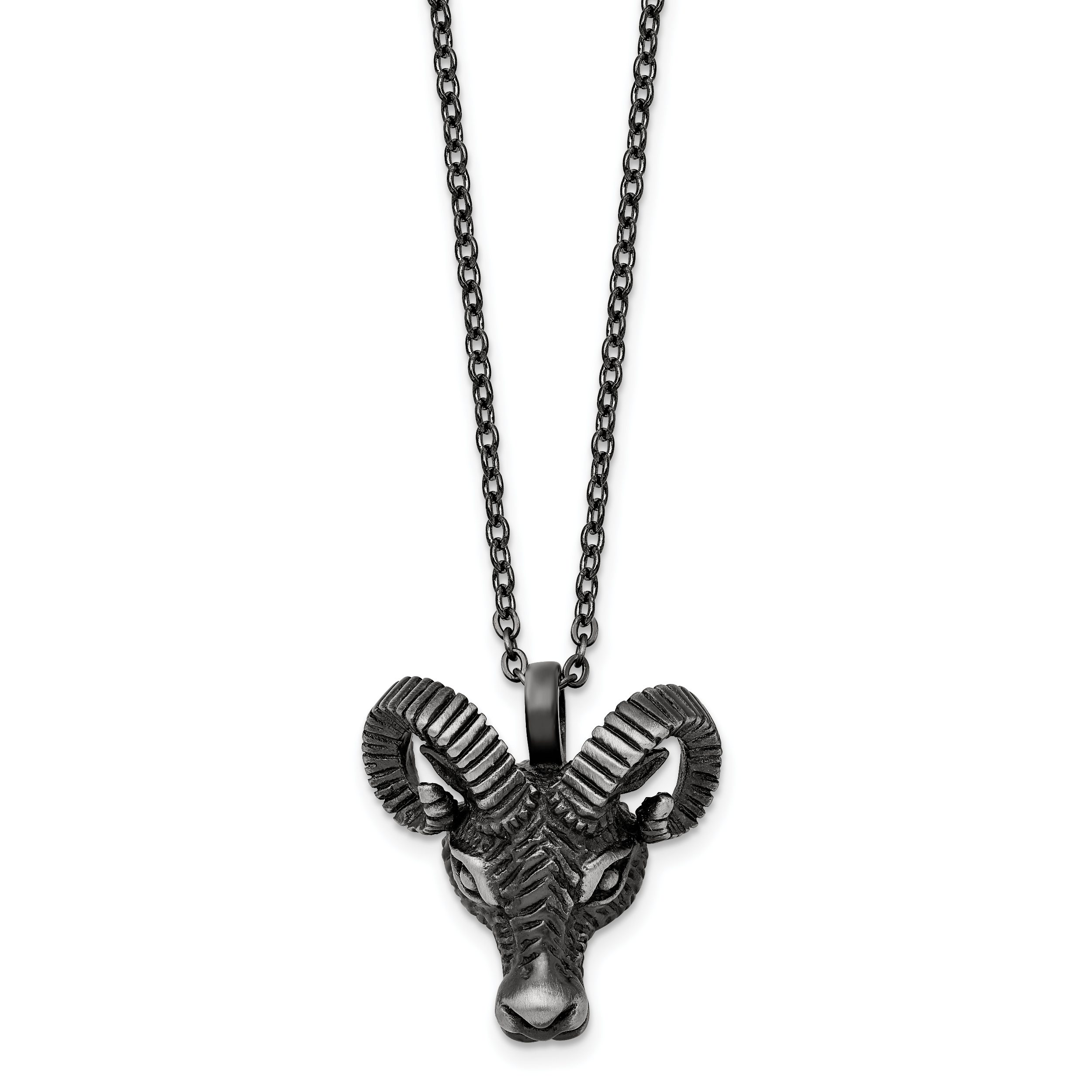 Chisel Stainless Steel Antiqued White Bronze-plated 3D Ram Head Pendant on a 24 inch Cable Chain Necklace Main image