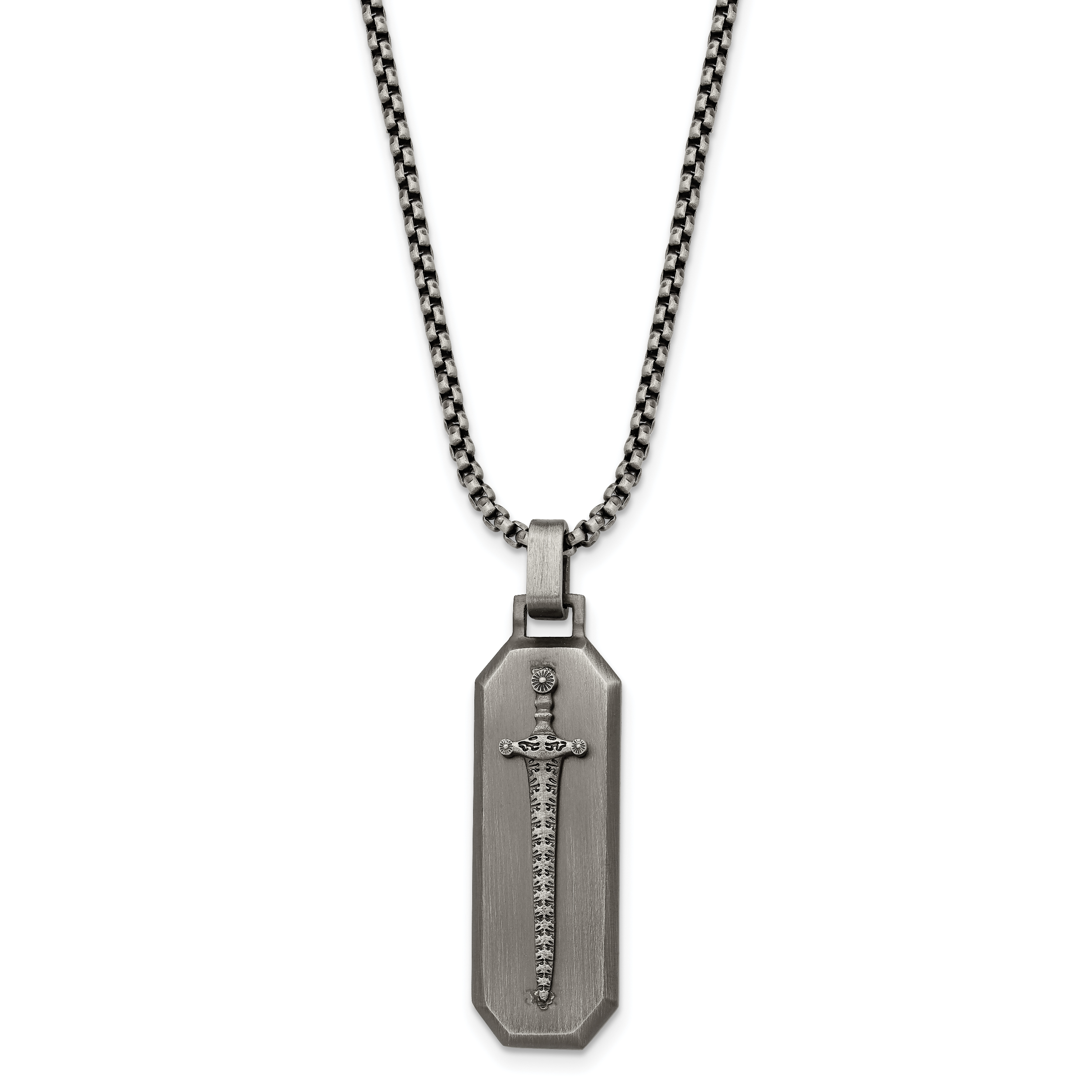 Chisel Stainless Steel Brushed Sword Pendant on a 24 inch Box Chain Necklace Main image