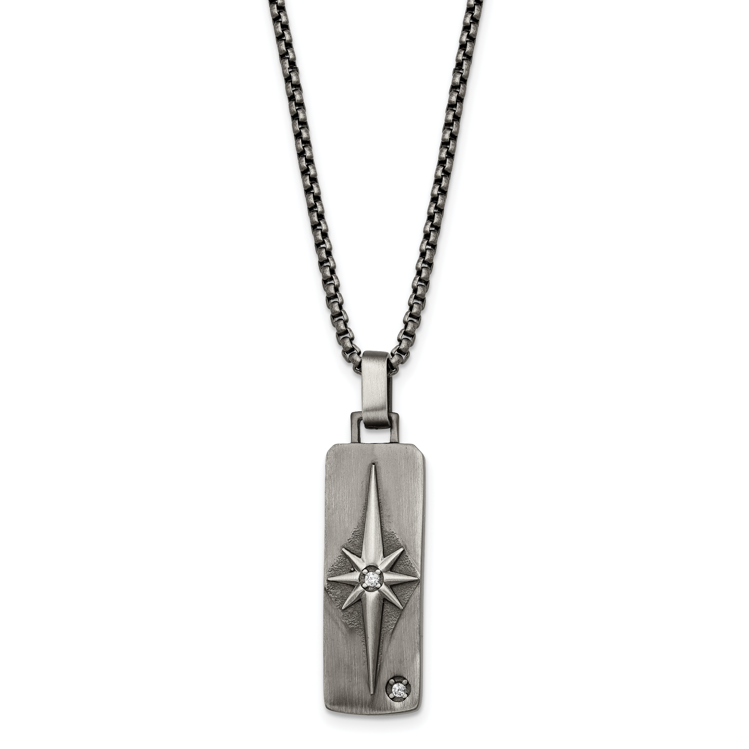 Chisel Stainless Steel Antiqued White Bronze-plated CZ Pendant on a 24 inch Box Chain Necklace Main image
