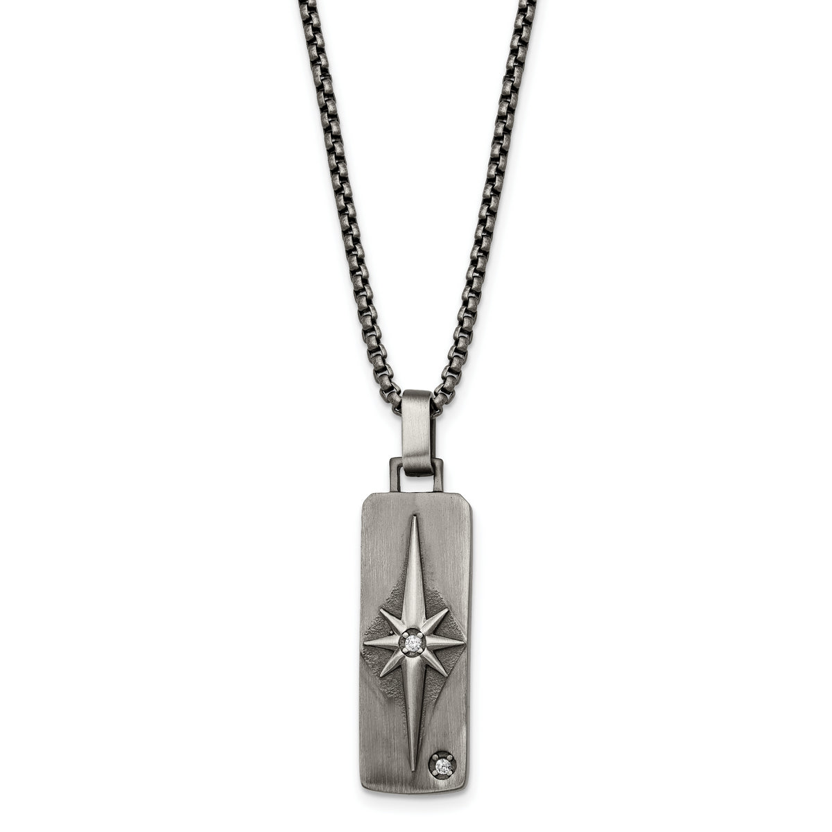 Chisel Stainless Steel Antiqued White Bronze-plated CZ Pendant on a 24 inch Box Chain Necklace