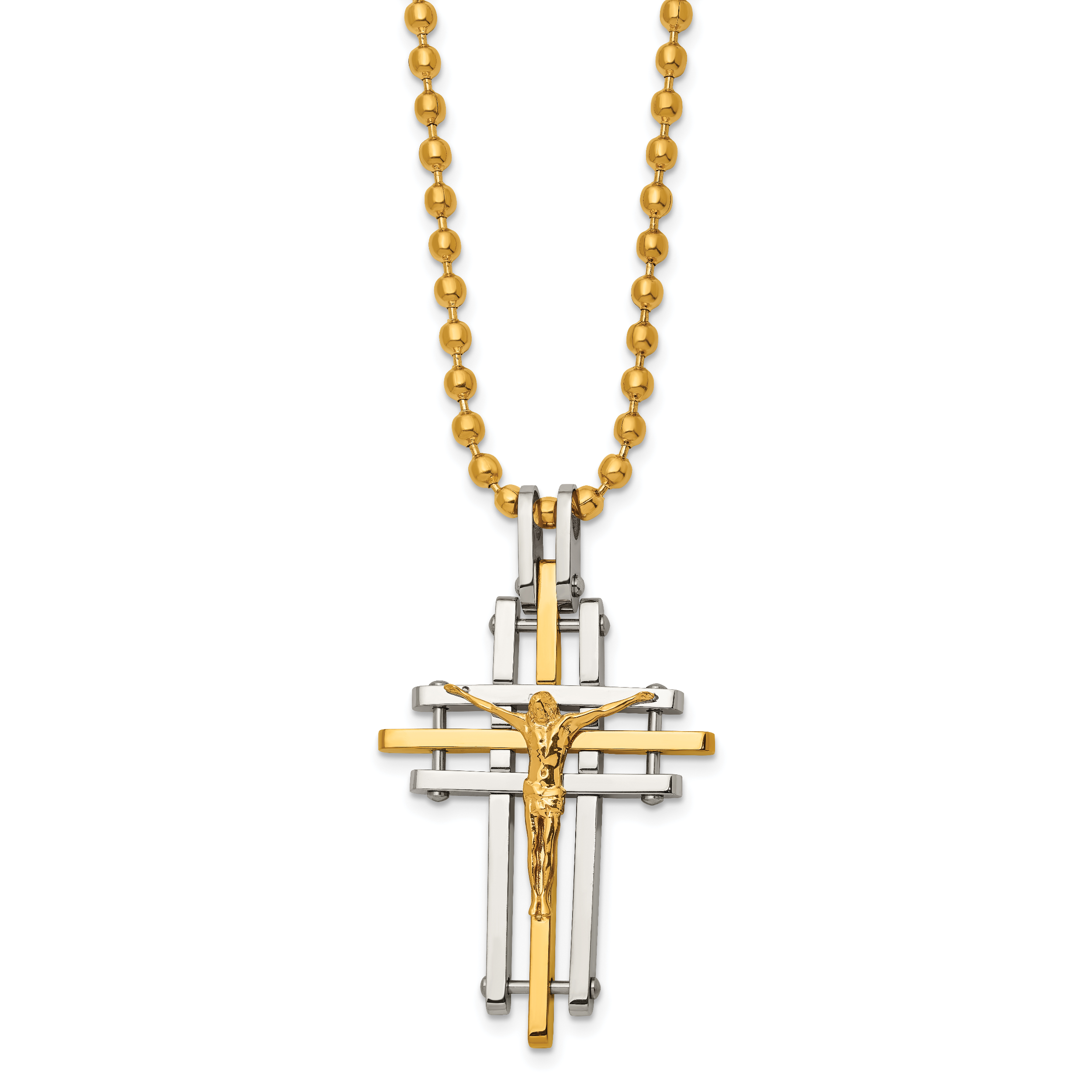 Chisel Stainless Steel Polished Yellow IP-plated Crucifix Pendant on a 24 inch Ball Chain Necklace Main image