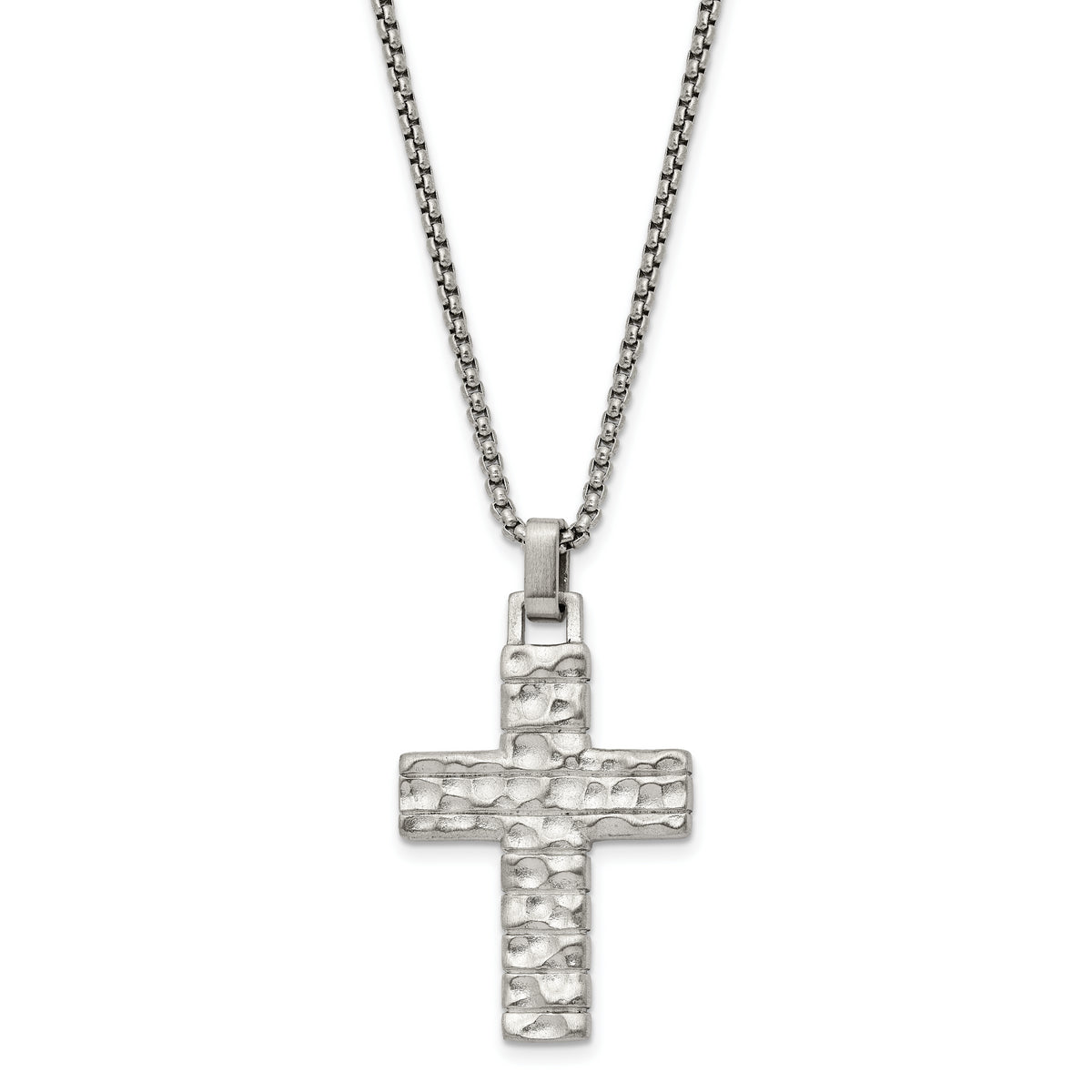 Chisel Stainless Steel Brushed Polished and Textured Cross Pendant on a 24 inch Box Chain Necklace