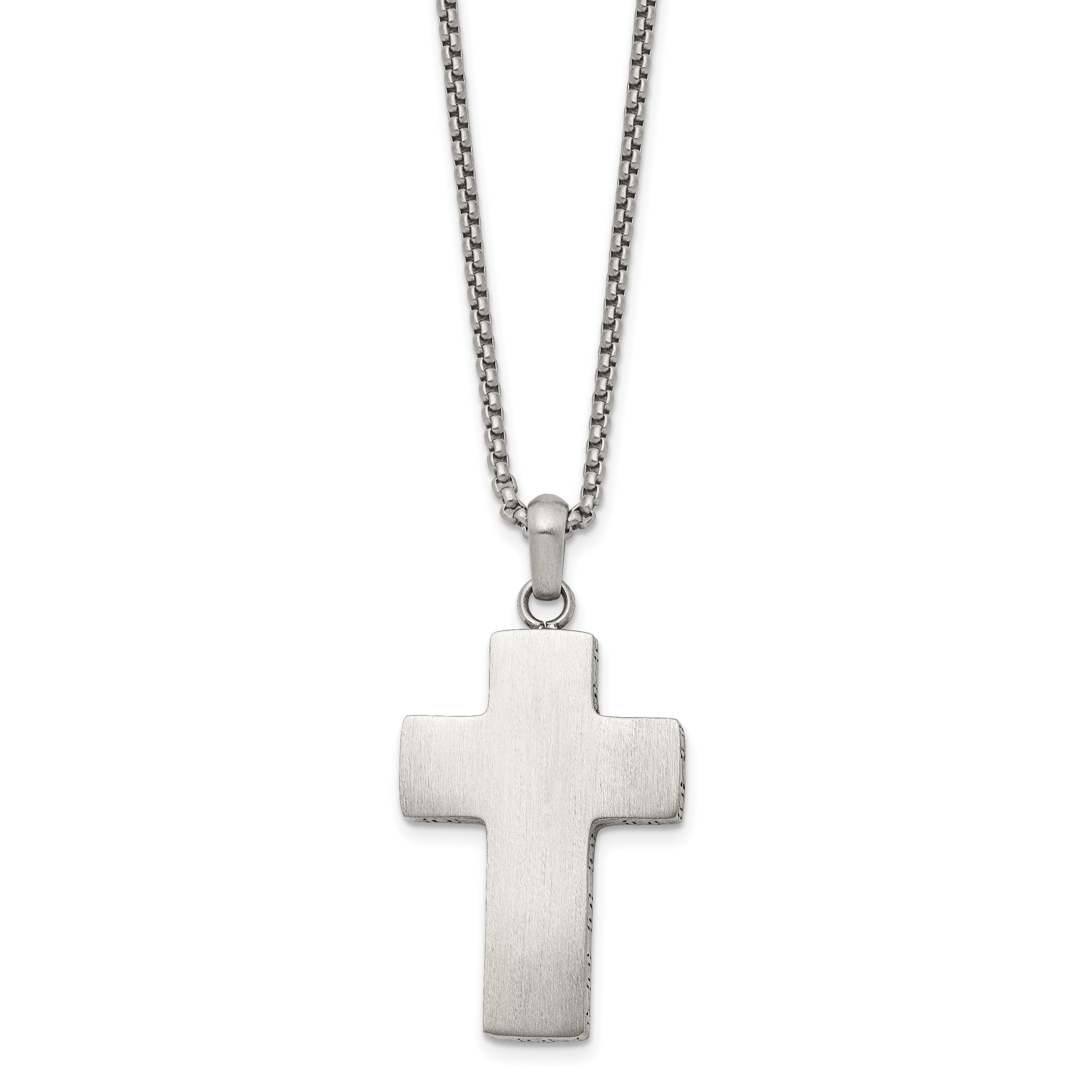 Chisel Stainless Steel Brushed Black Oxidized Design Edges Cross Pendant on a 19.75 inch Box Chain Necklace Main image