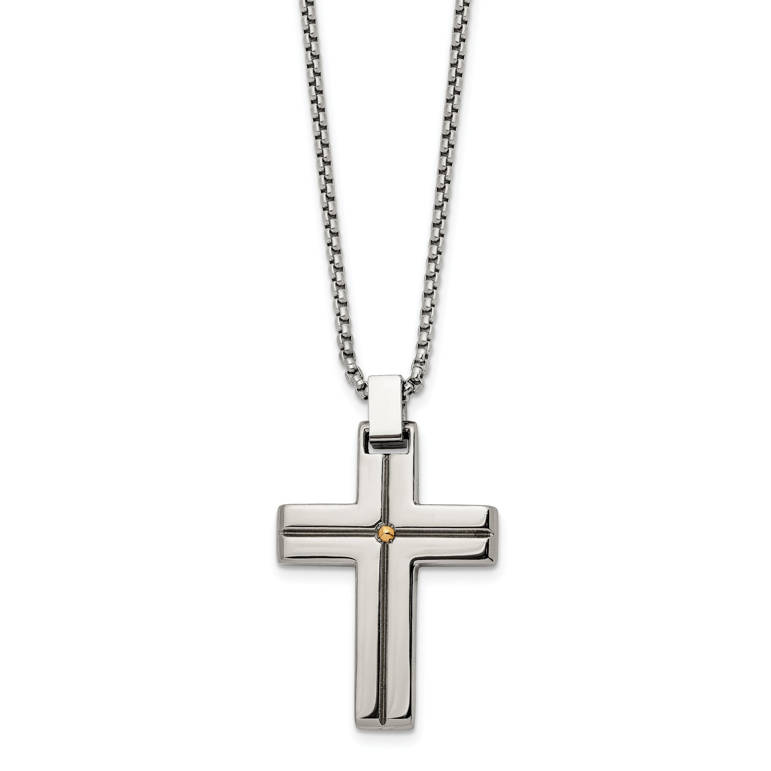 Chisel Stainless Steel Polished Yellow IP-plated Cross Pendant on a 19.5 inch Box Chain Necklace Main image