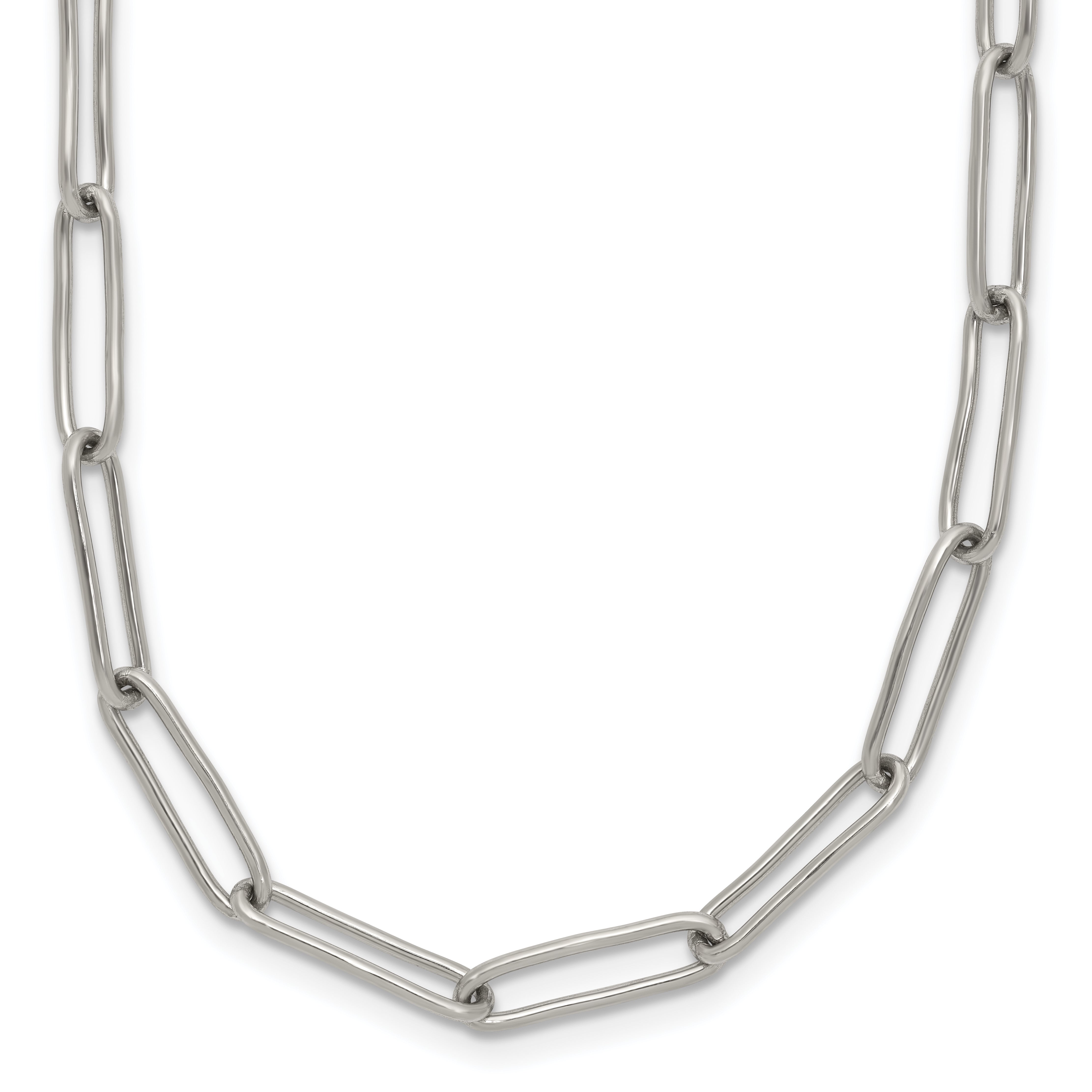 Chisel Stainless Steel Polished Elongated Open Link Paperclip 15 inch Necklace with 2 inch Extension