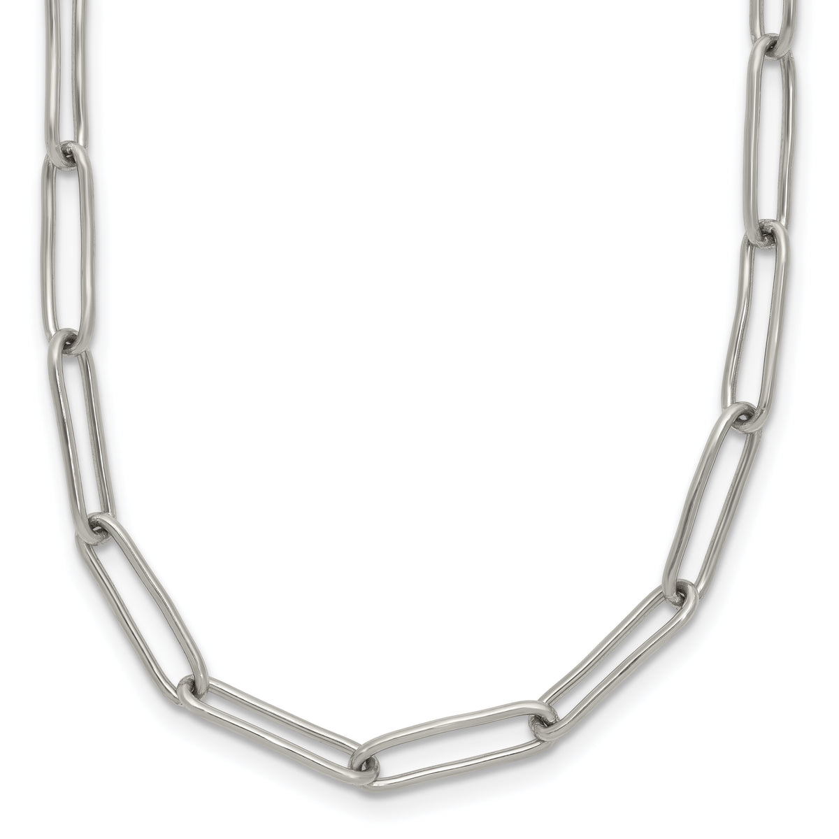 Chisel Stainless Steel Polished Elongated Open Link Paperclip 15 inch Necklace with 2 inch Extension