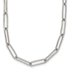 Chisel Stainless Steel Polished Elongated Open Link Paperclip 15 inch Necklace with 2 inch Extension