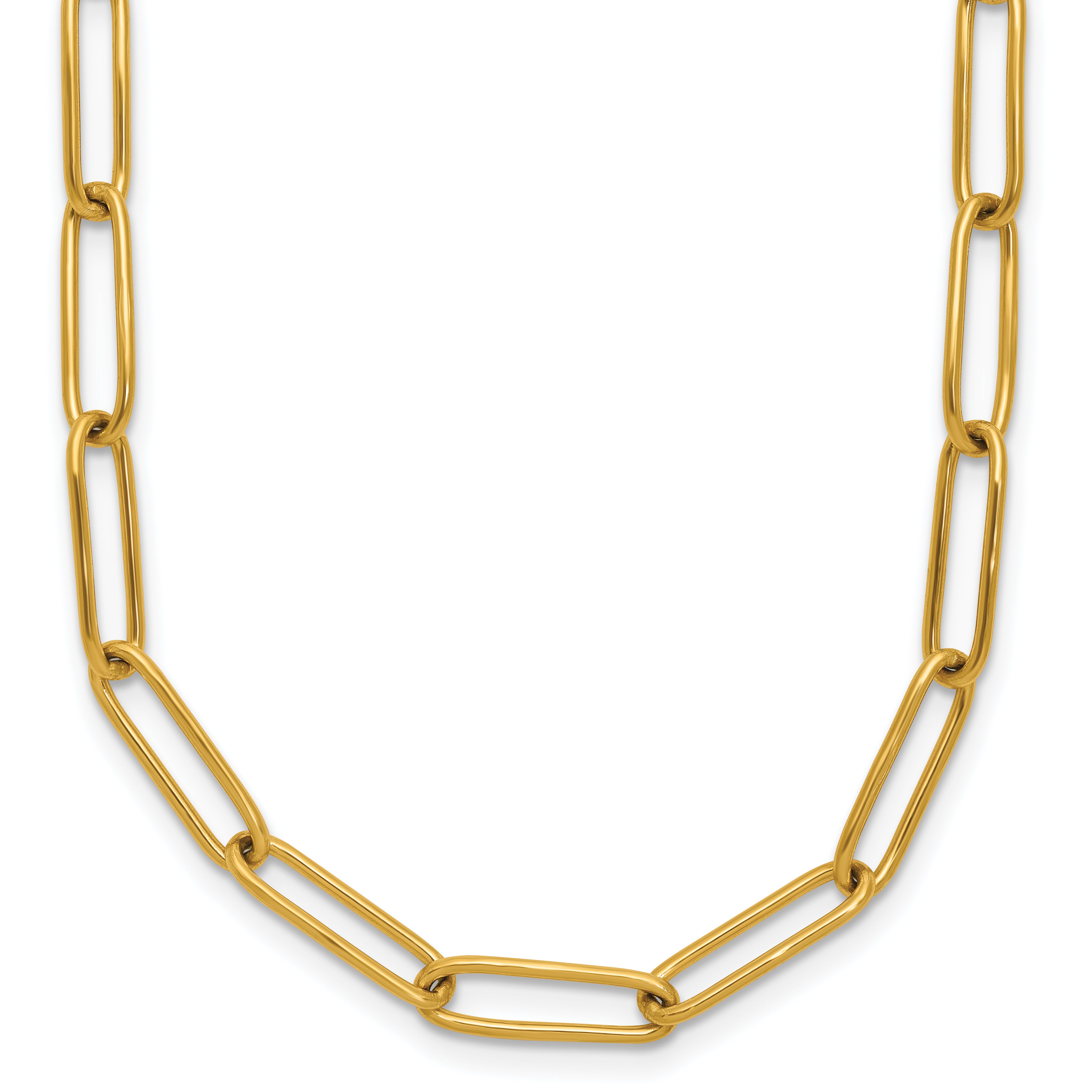 Chisel Stainless Steel Polished Yellow IP-plated Elongated Open Link Paperclip 15 inch Necklace with 2 inch Extension Main image