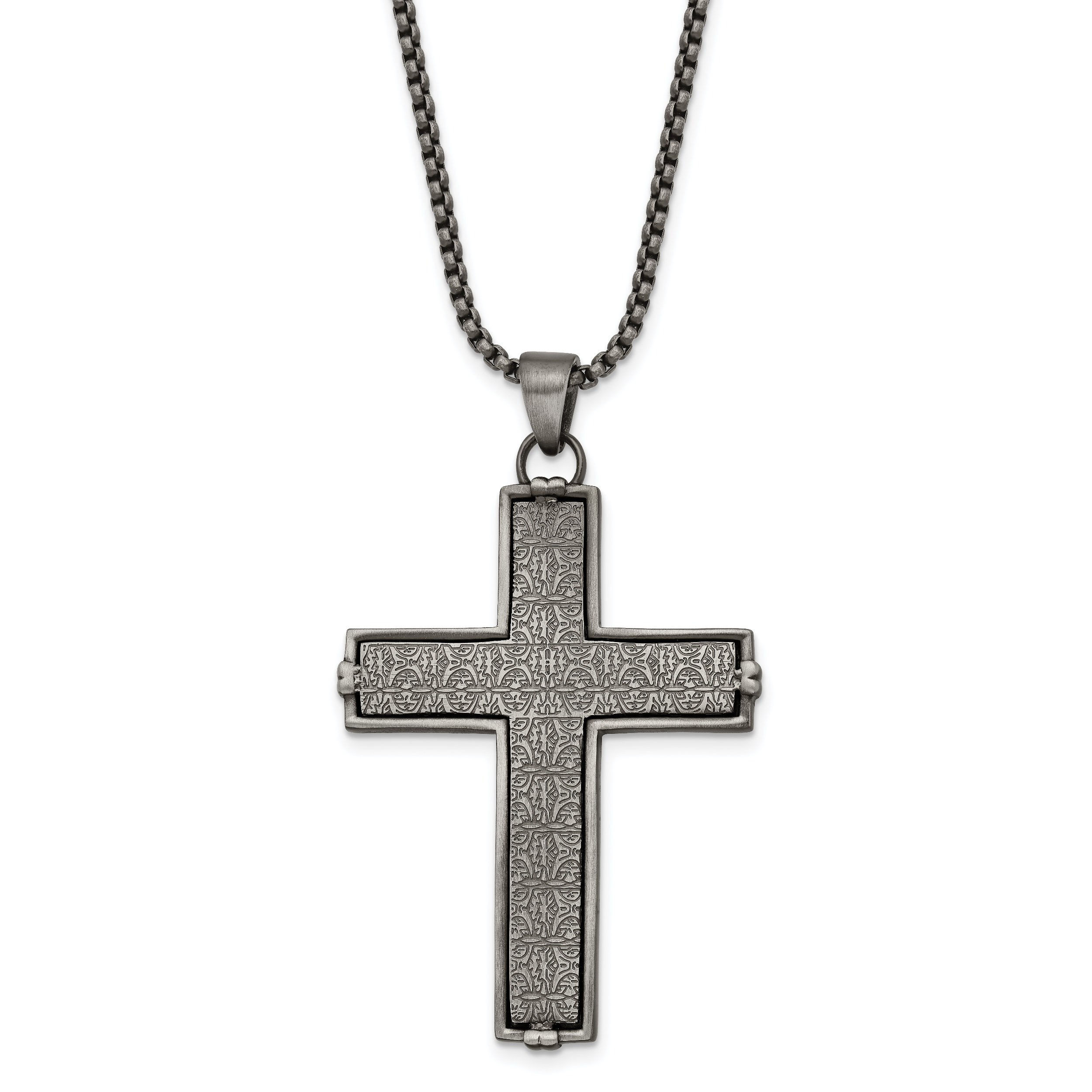 Chisel Stainless Steel Antiqued and Textured Cross Pendant on a 24 inch Rope Chain Necklace Main image
