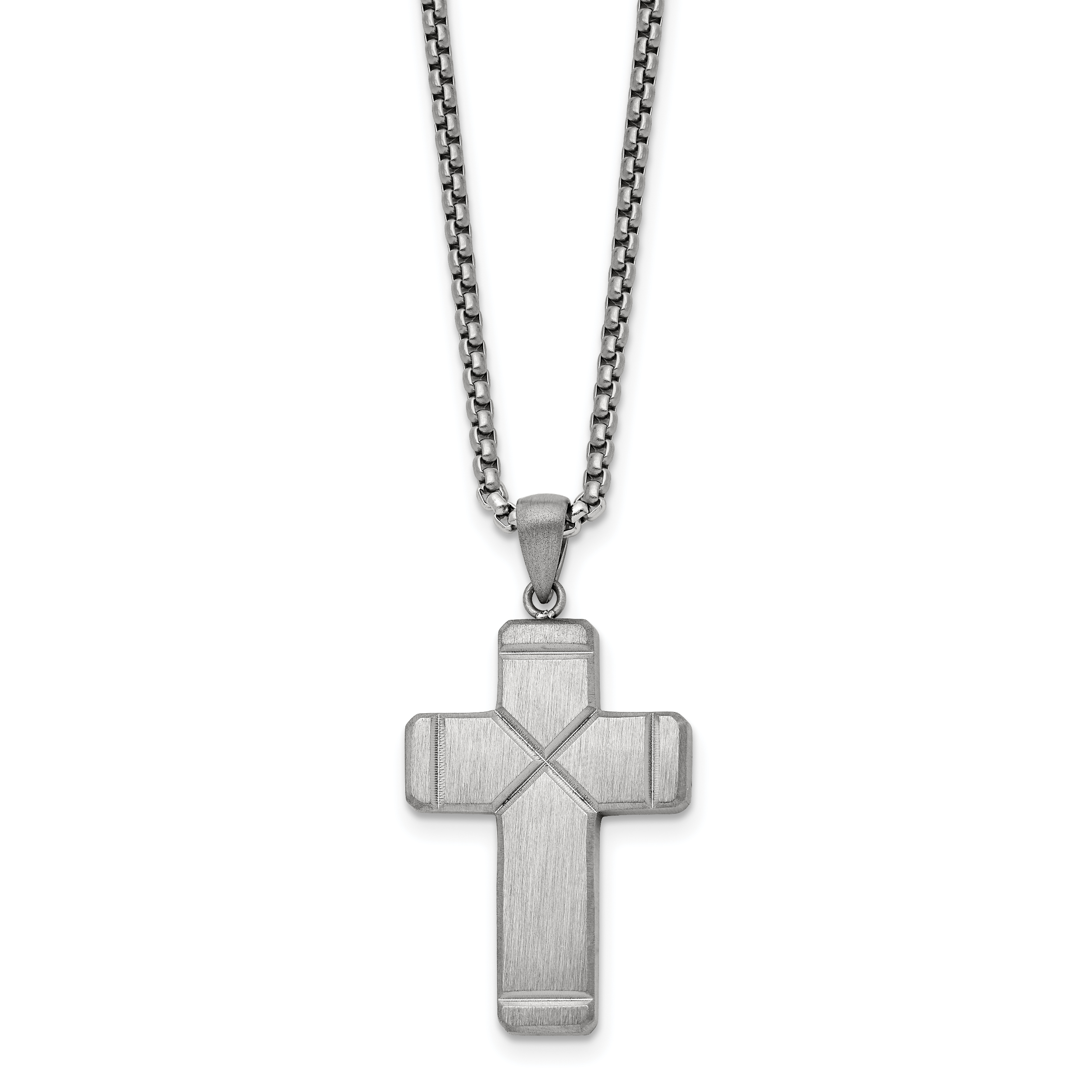 Chisel Stainless Steel Brushed and Polished Cross Pendant on a 19.5 inch Box Chain Necklace Main image