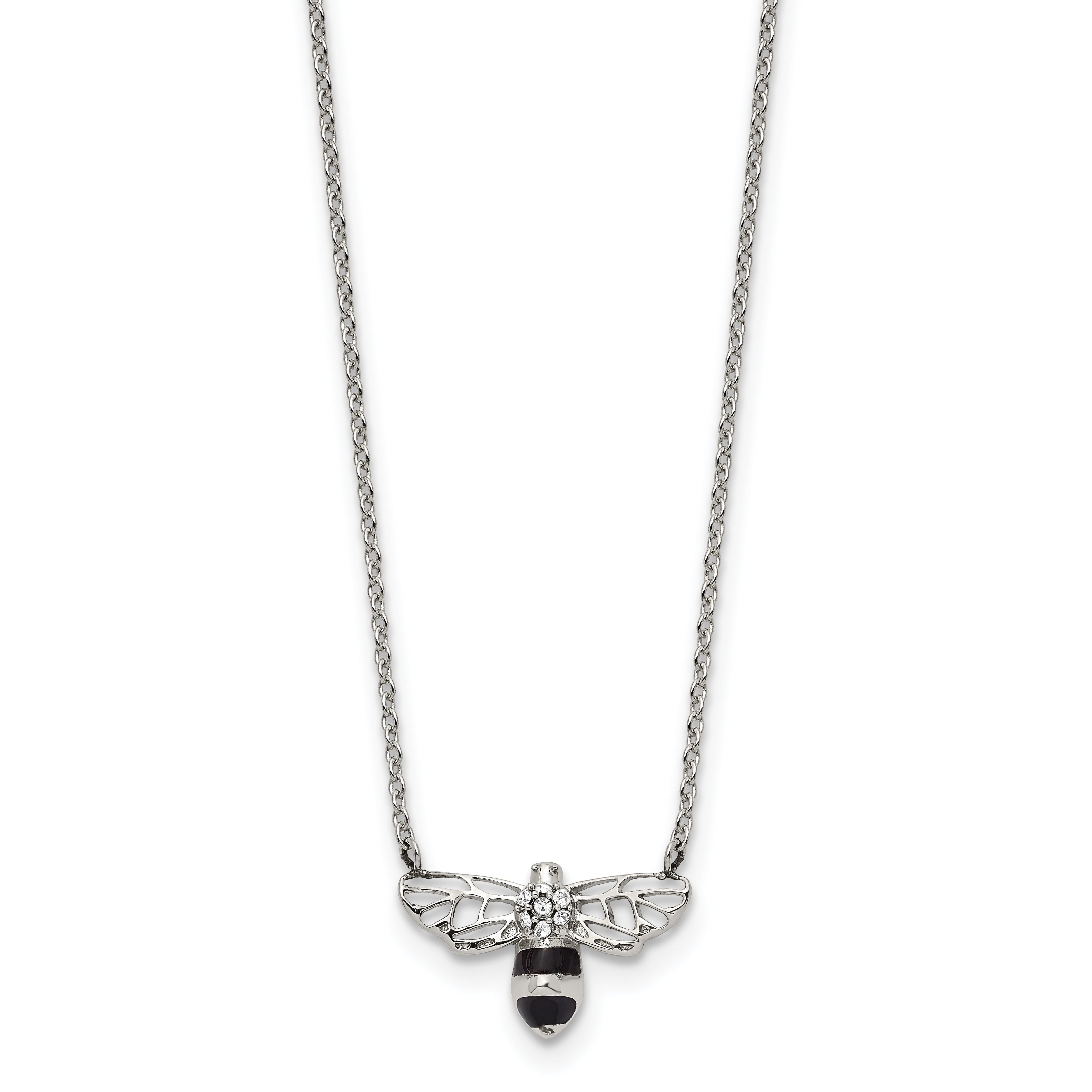 Chisel Stainless Steel Polished and Enameled with Preciosa Crystal Bee on an 18 inch Cable Chain Plus a 1.75 inch Extension Necklace Main image