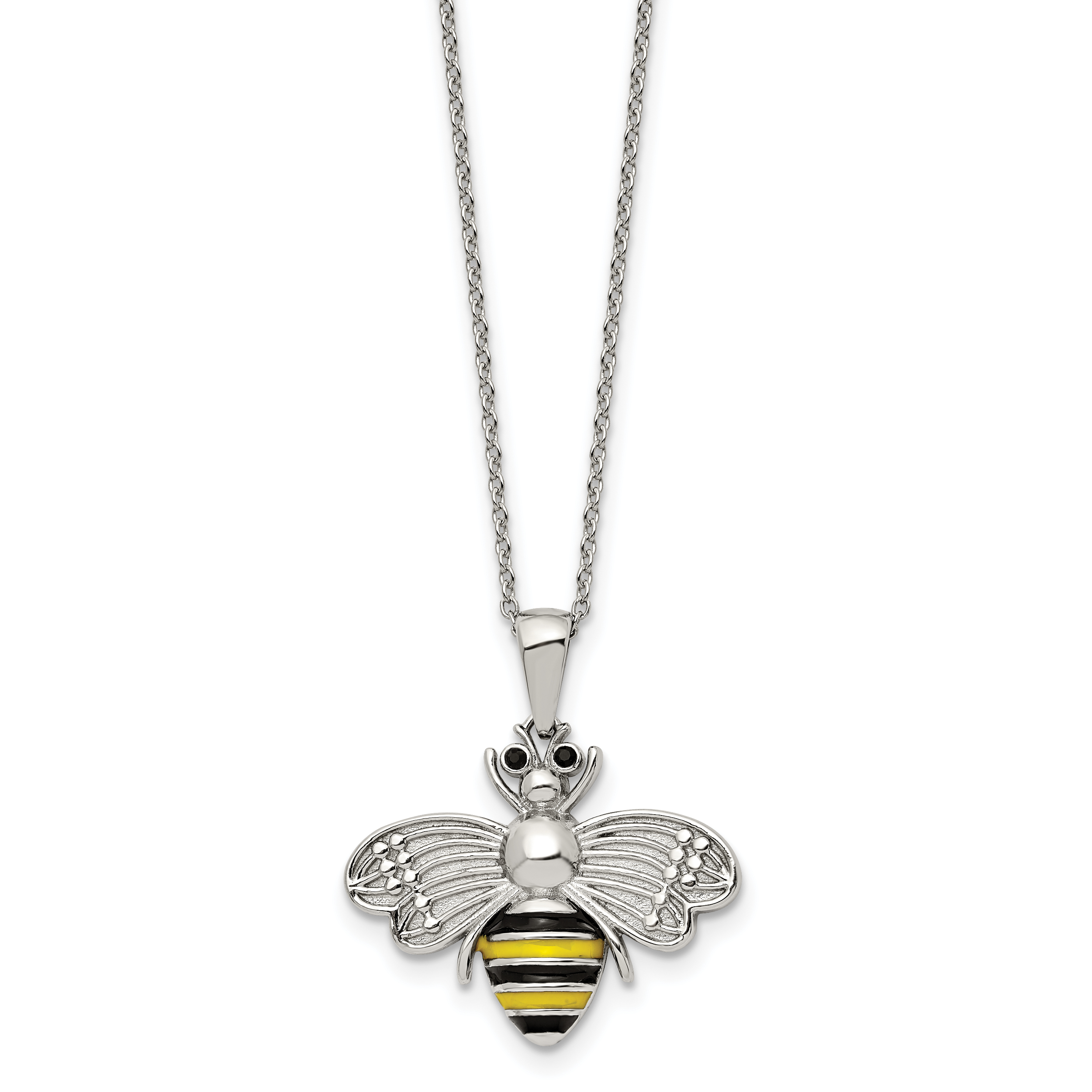 Chisel Stainless Steel Polished and Enameled with Preciosa Crystal Bee Pendant on a 17.75 inch Cable Chain with 2 inch Extension Necklace Main image