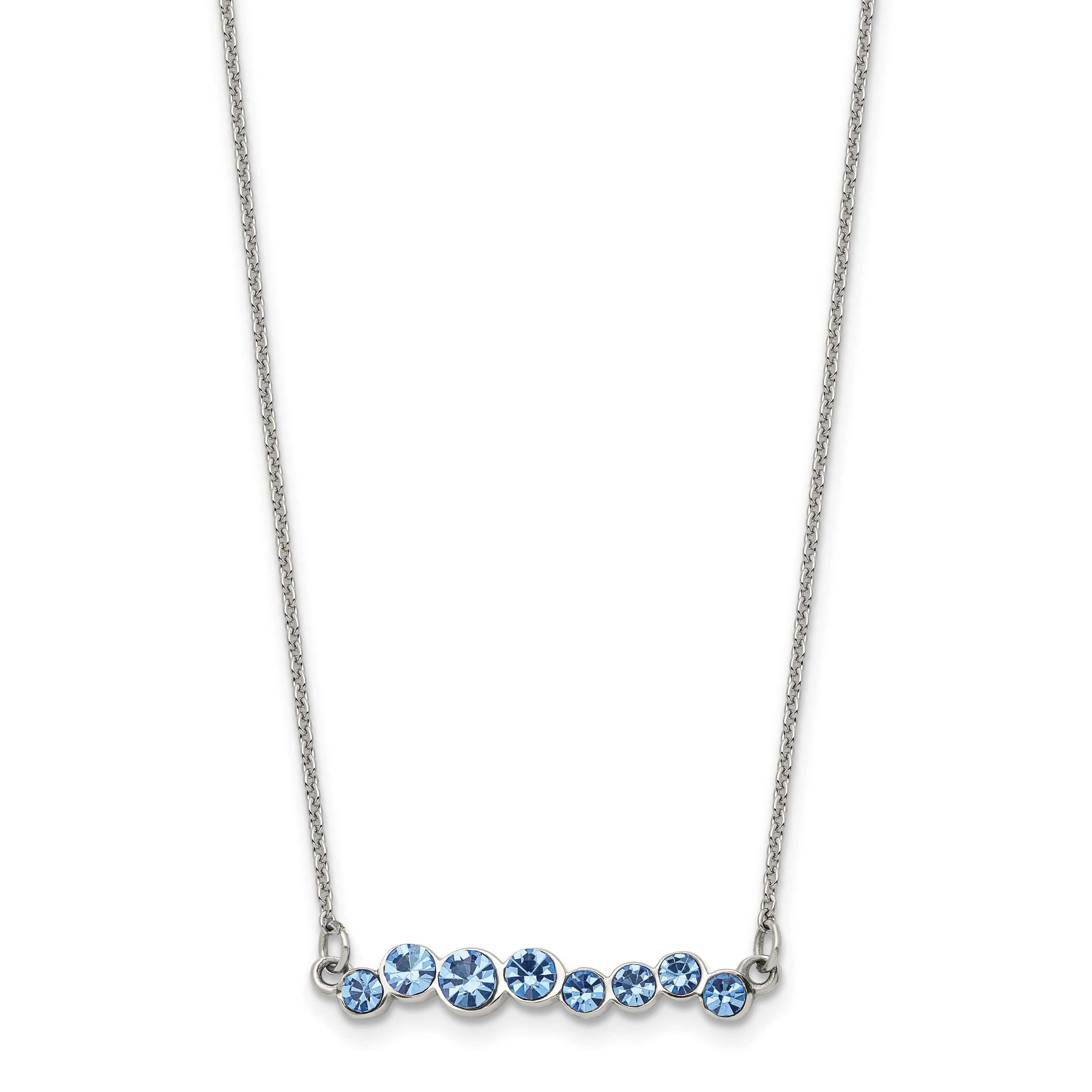 Chisel Stainless Steel Polished Blue Preciosa Crystal Bar on a 16 inch Cable Chain with a 2 inch Extension Necklace Main image