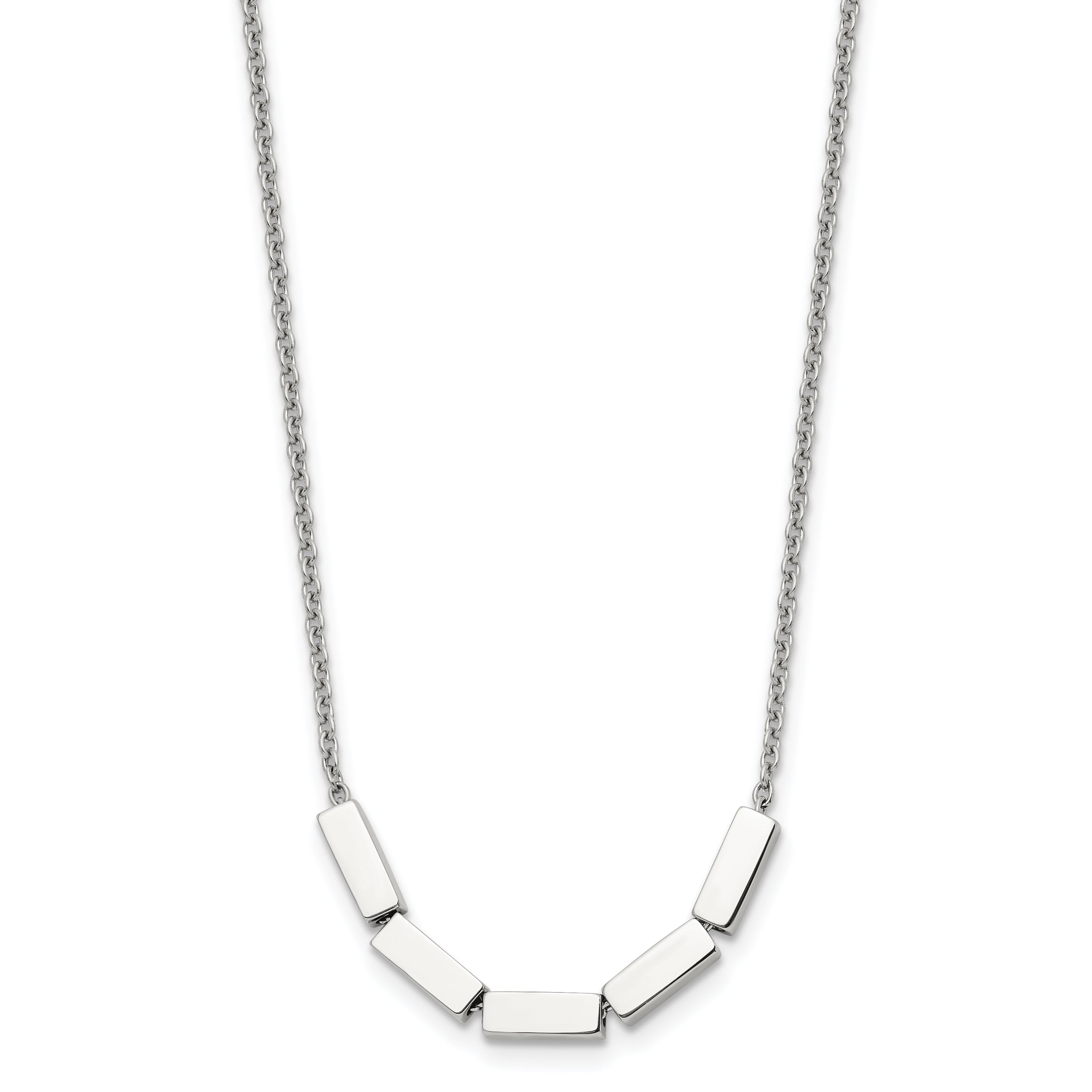 Chisel Stainless Steel Polished Rectangle Beads on a 16.5 inch Cable Chain with a 2 inch Extension Necklace