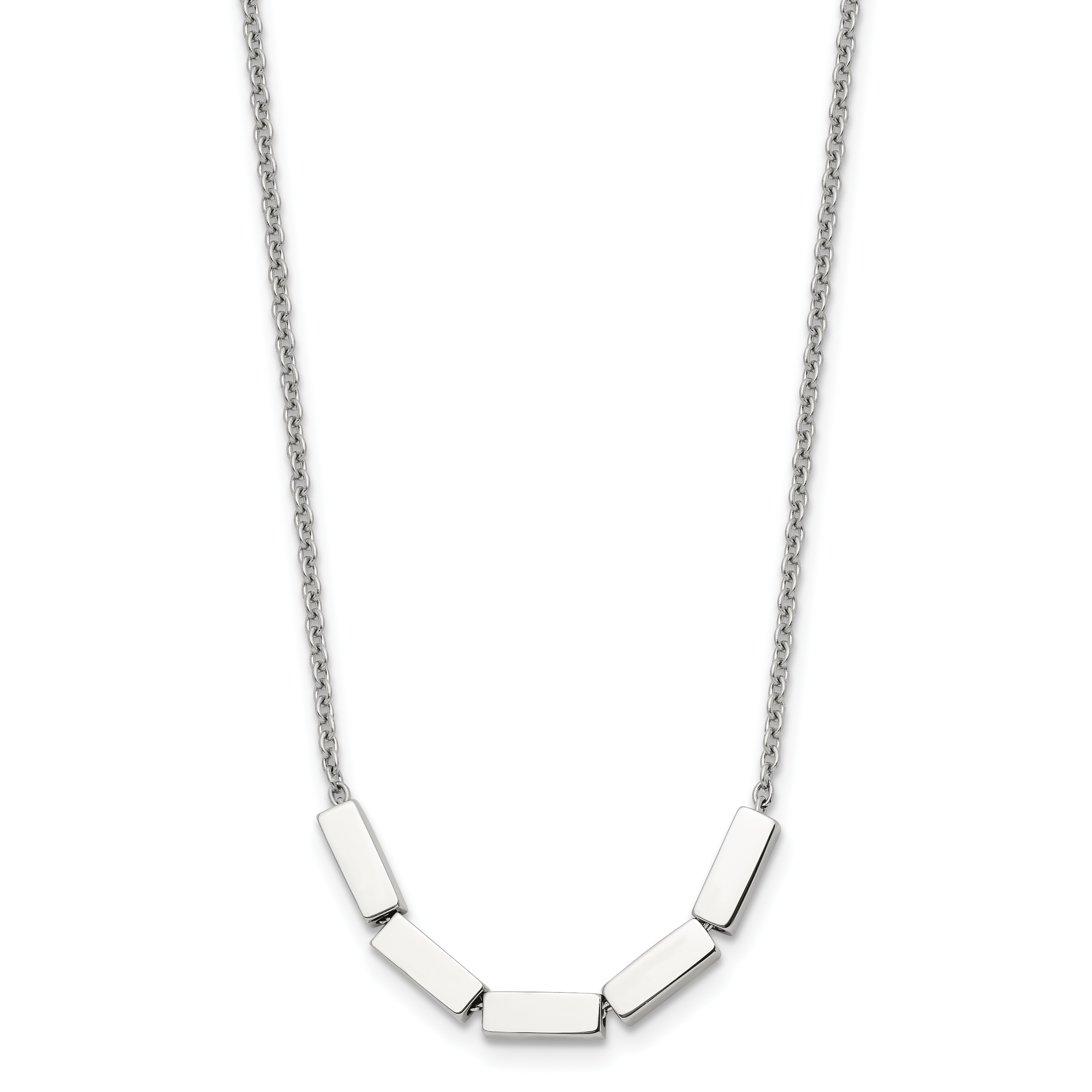 Chisel Stainless Steel Polished Rectangle Beads on a 16.5 inch Cable Chain with a 2 inch Extension Necklace Main image