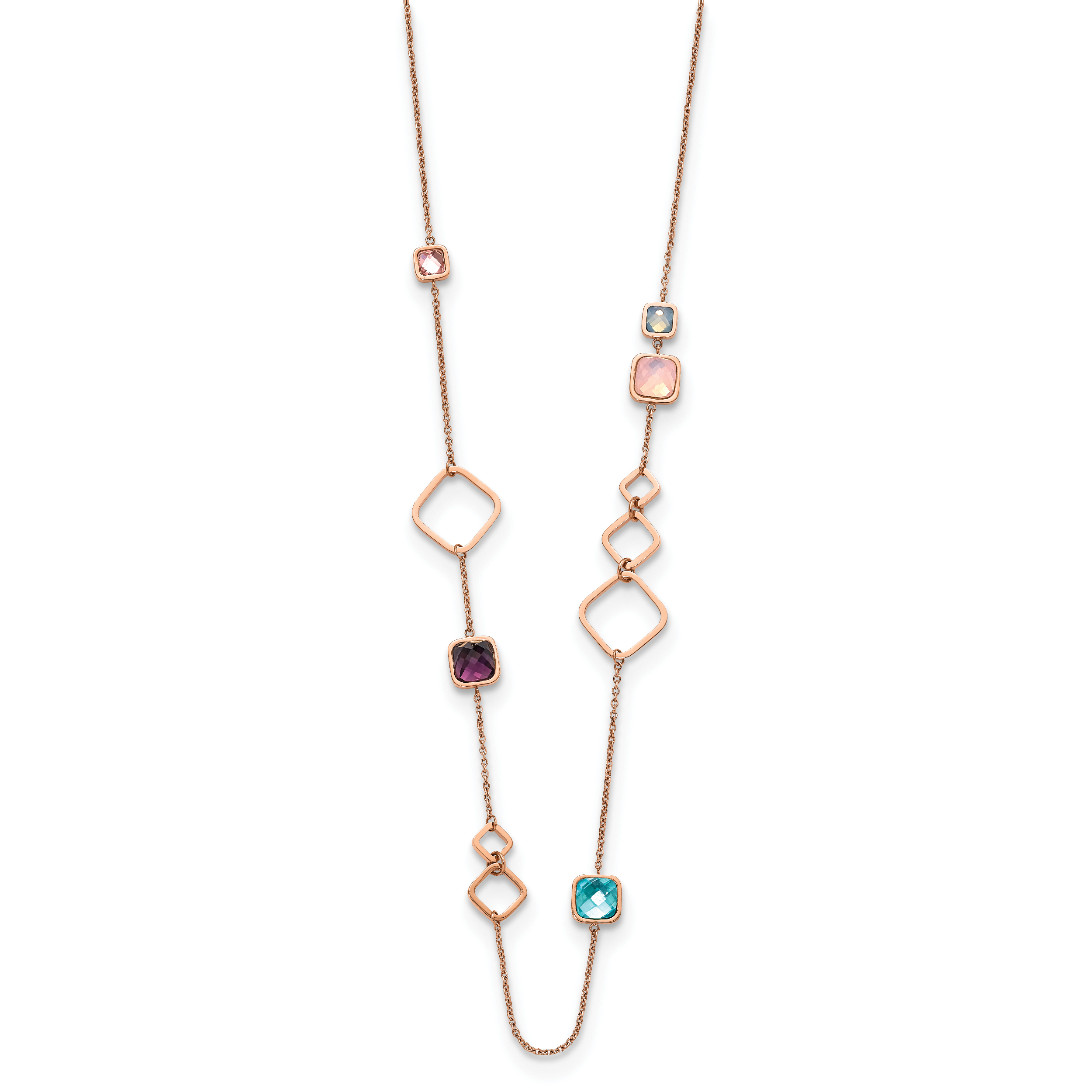 Chisel Stainless Steel Polished Rose IP-plated Multicolor Crystal on a 21.5 inch Cable Chain with 2.75 inch Extension Necklace Secondary image