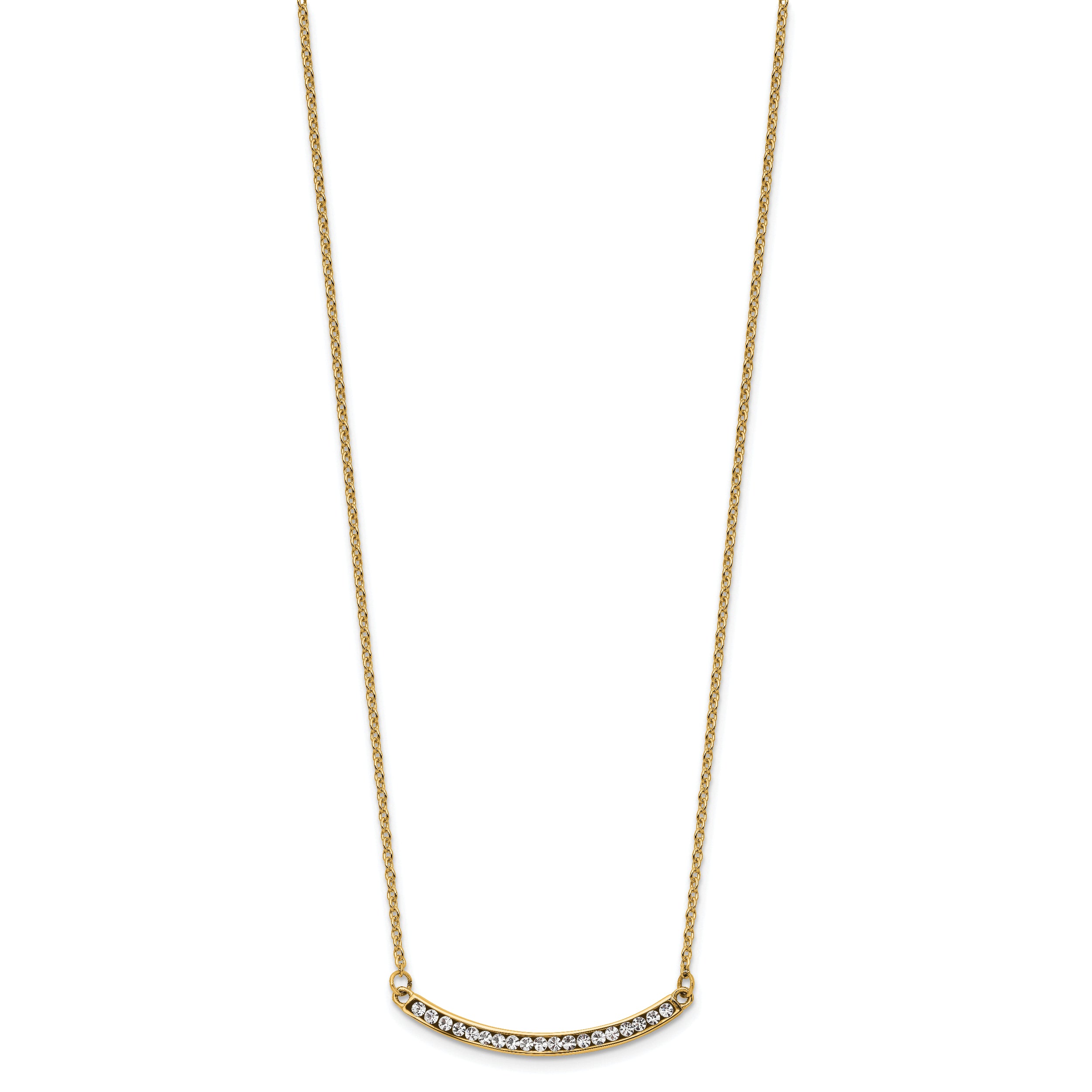 Chisel Stainless Steel Polished Yellow IP-plated Preciosa Crystal Curved Bar on a 17.75 inch Cable Chain with a 2 inch Extension Necklace