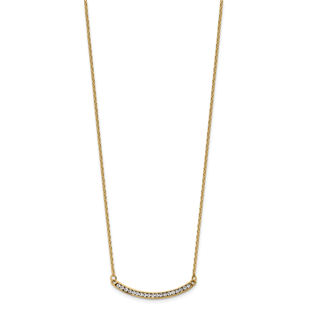 Chisel Stainless Steel Polished Yellow IP-plated Preciosa Crystal Curved Bar on a 17.75 inch Cable Chain with a 2 inch Extension Necklace