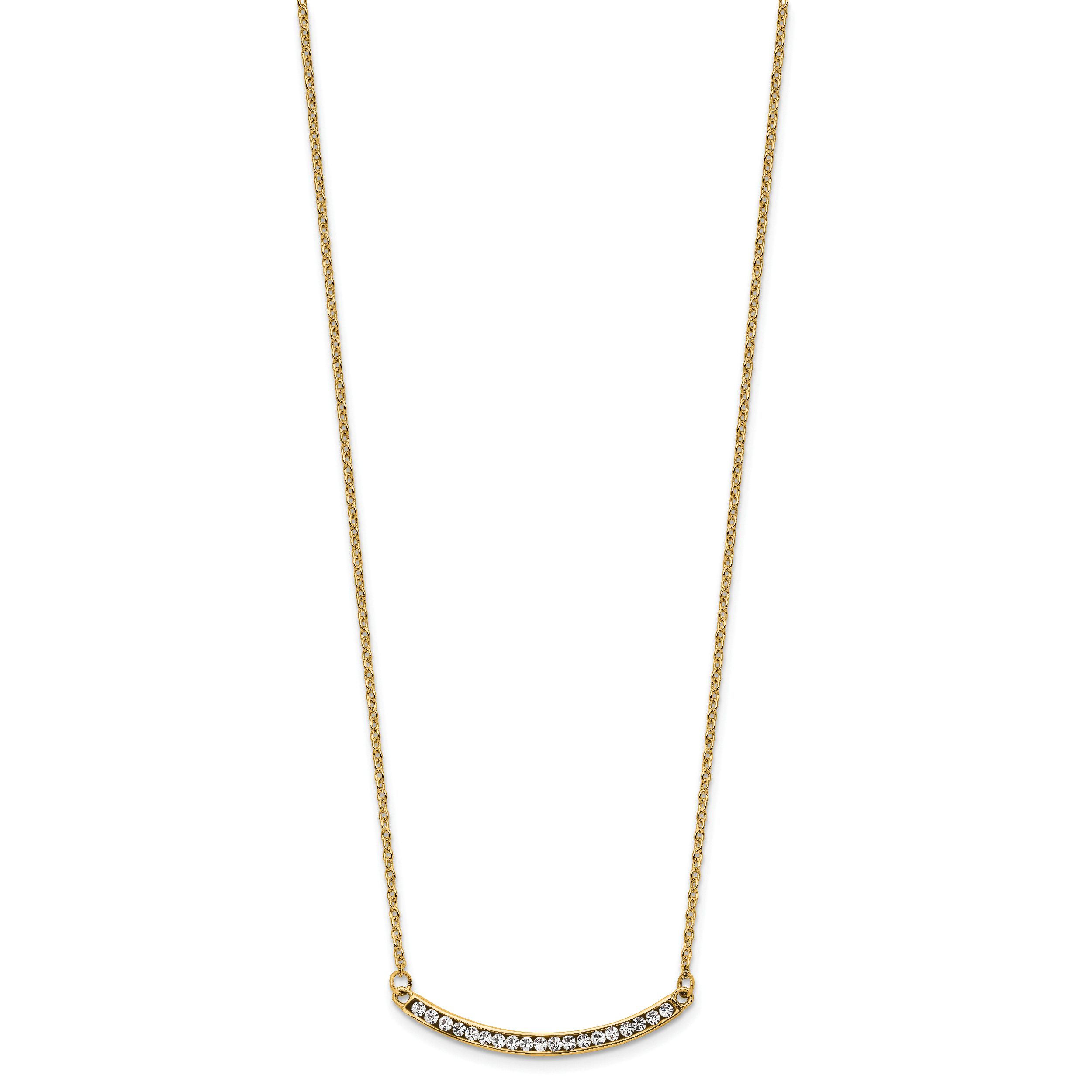 Chisel Stainless Steel Polished Yellow IP-plated Preciosa Crystal Curved Bar on a 17.75 inch Cable Chain with a 2 inch Extension Necklace