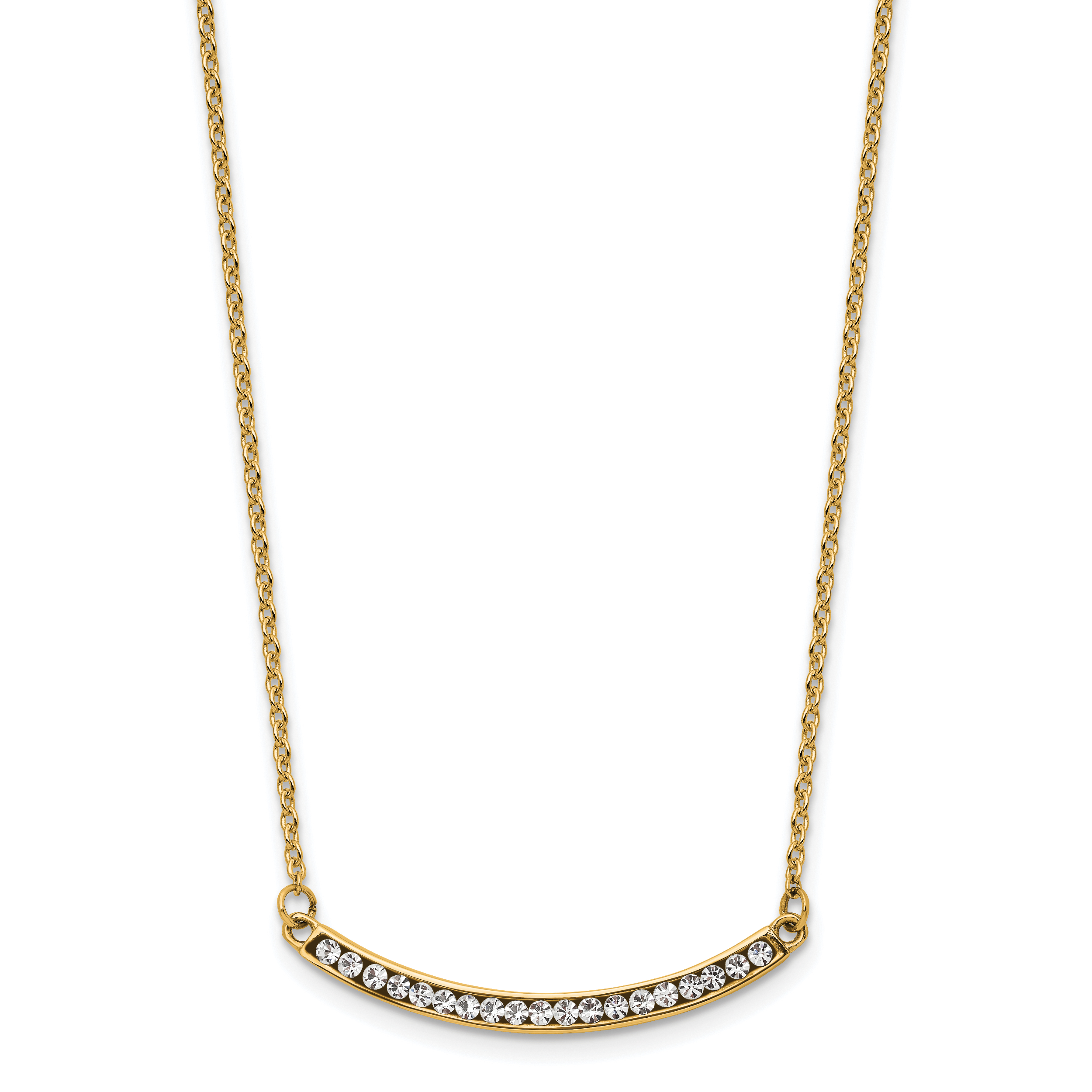Chisel Stainless Steel Polished Yellow IP-plated Preciosa Crystal Curved Bar on a 17.75 inch Cable Chain with a 2 inch Extension Necklace Main image