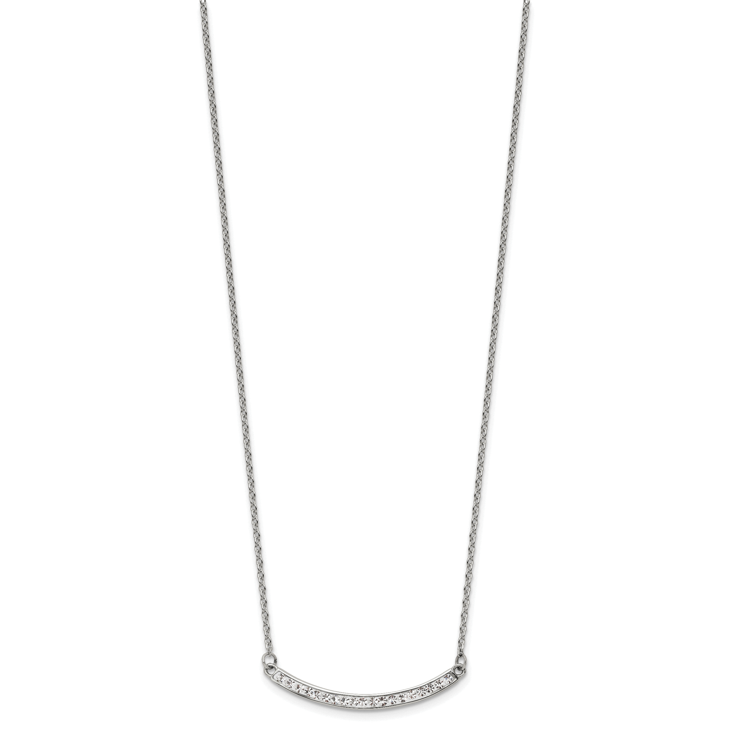 Chisel Stainless Steel Polished Preciosa Crystal Curved Bar on a 17.75 inch Cable Chain with a 2 inch Extension Necklace