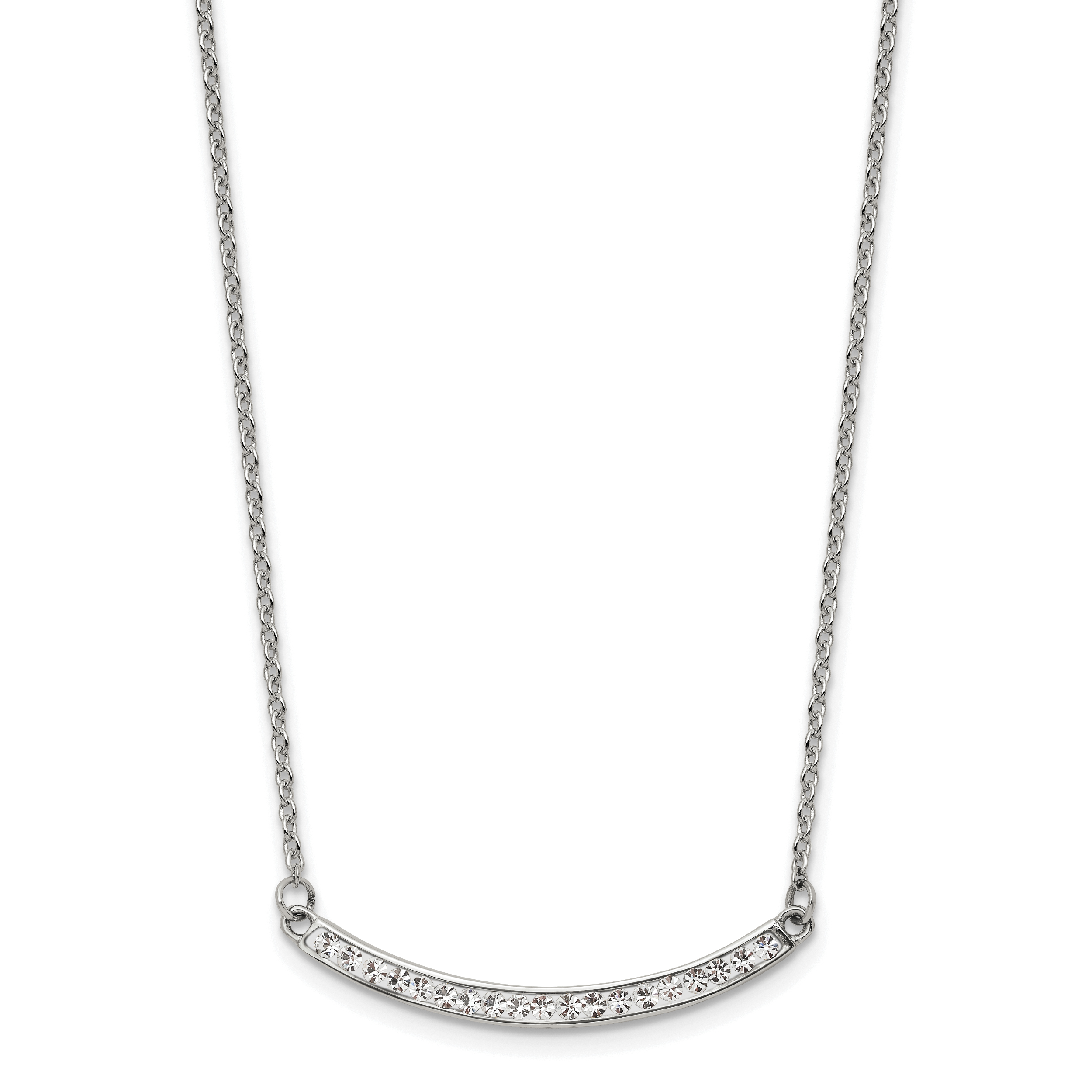 Chisel Stainless Steel Polished Preciosa Crystal Curved Bar on a 17.75 inch Cable Chain with a 2 inch Extension Necklace Main image