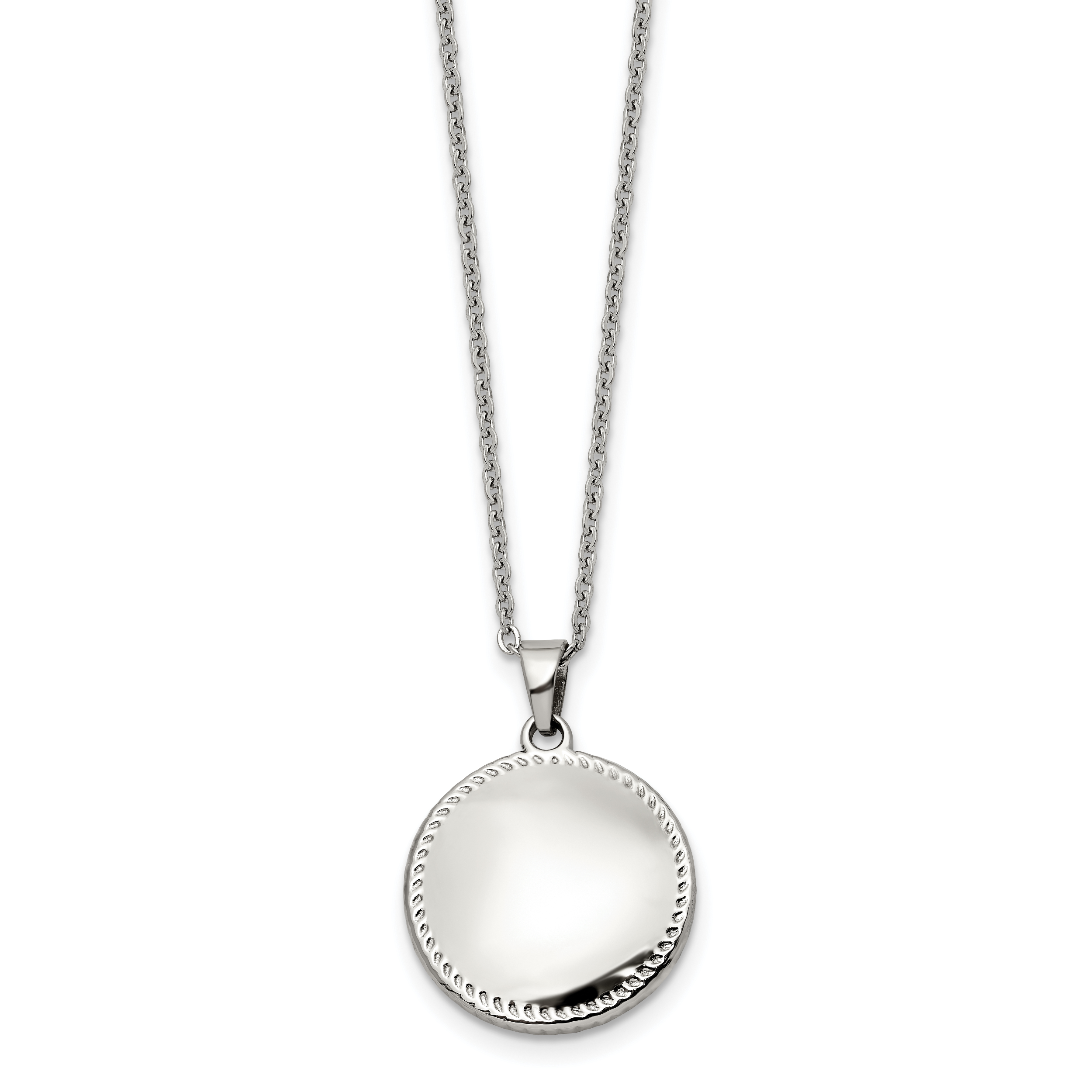 Chisel Stainless Steel Polished Puffed Disc Pendant on a 18 inch Cable Chain Necklace Main image