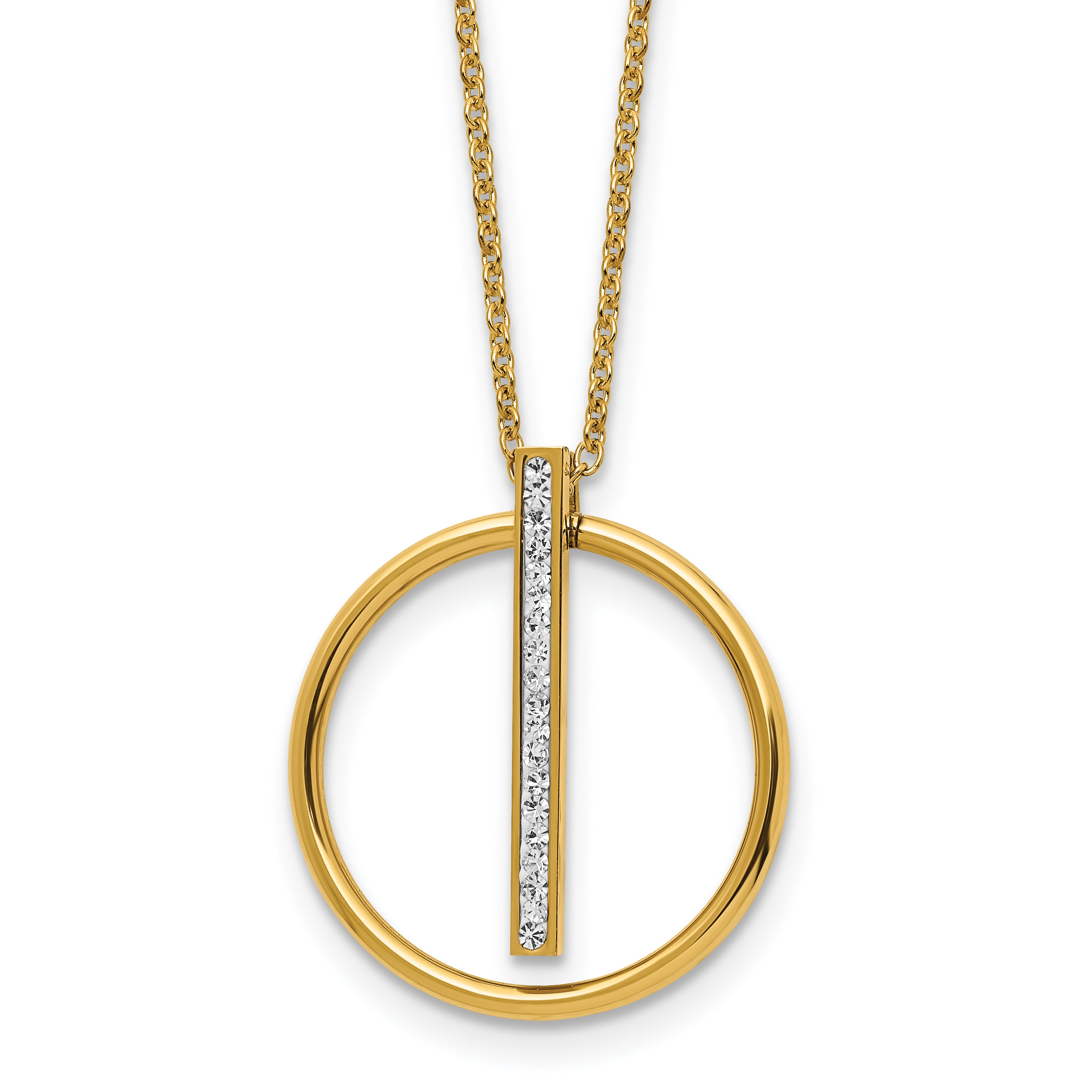 Chisel Stainless Steel Polished Yellow IP-plated with Preciosa Crystal Pendant on a 16 inch Cable Chain with a 2 inch Extension Necklace Main image