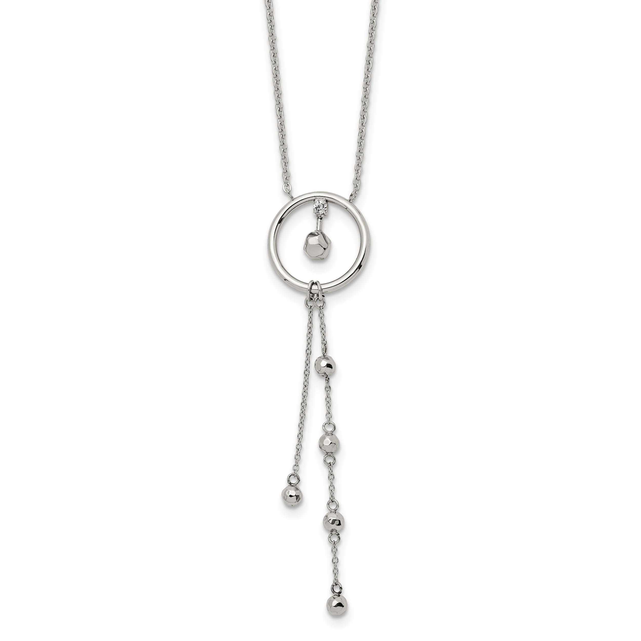 Chisel Stainless Steel Polished Preciosa Crystal Circle with Dangle Pendant on a 16 inch Cable Chain with a 1.5 inch Extension Necklace Main image