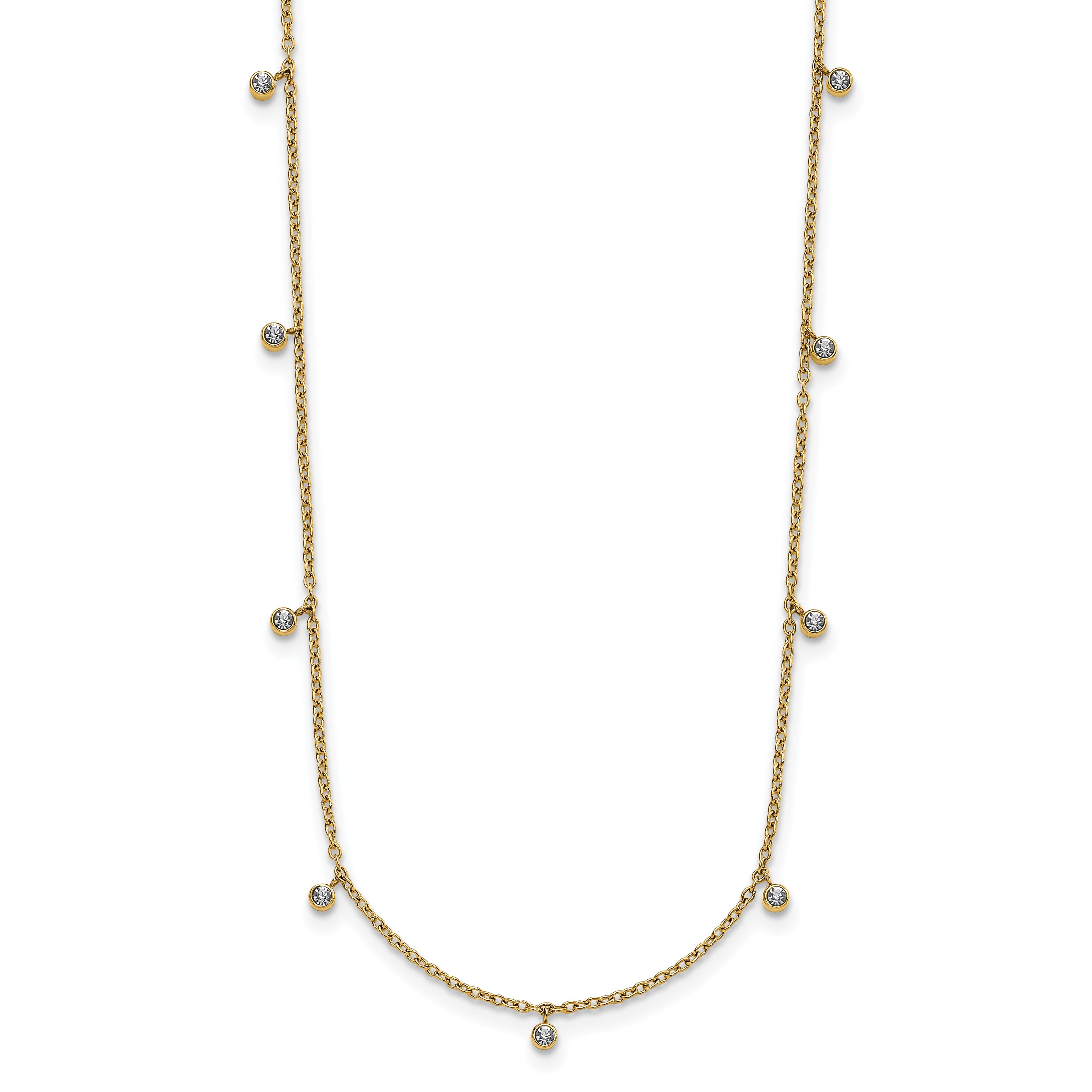 Chisel Stainless Steel Polished Yellow IP-plated Clear Crystal 17.5 inch with 2 inch Extension Necklace Main image