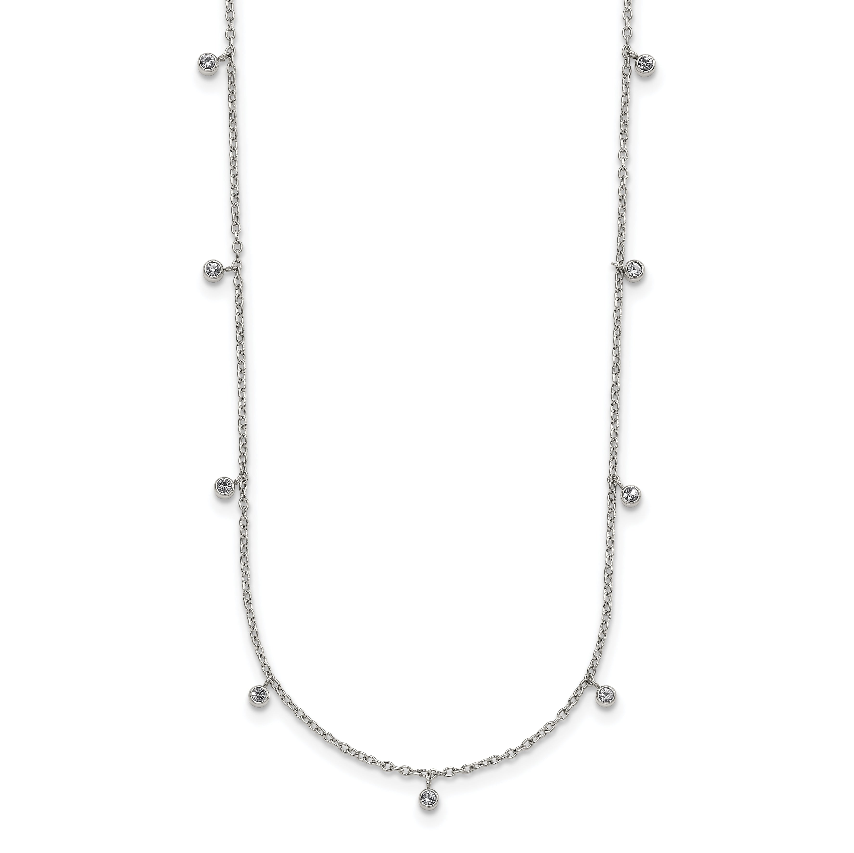 Chisel Stainless Steel Polished Clear Crystal 17.5 inch with 2 inch Extension Necklace Main image