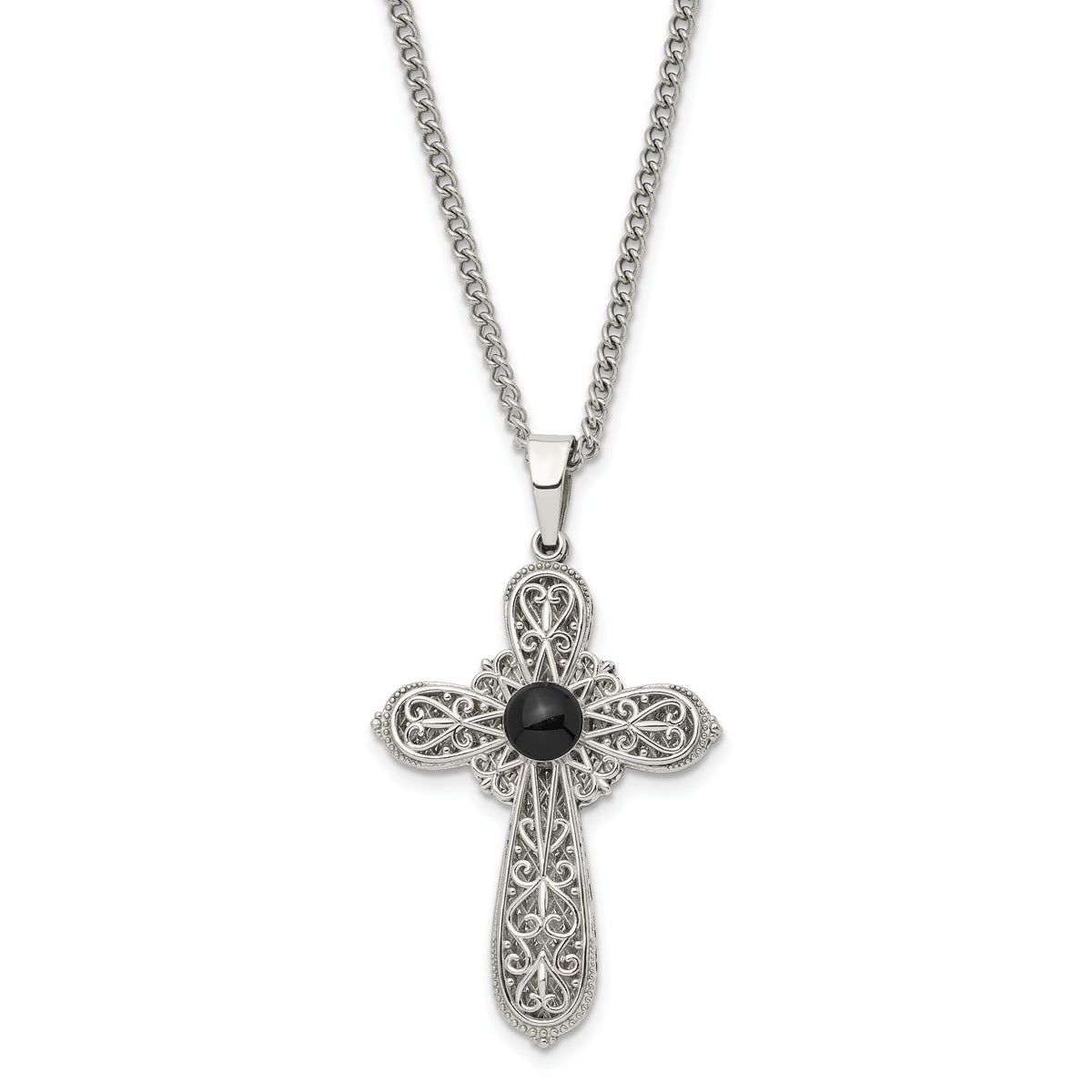 Chisel Black Epoxy Prayer Cross Necklace in Stainless Steel, 24 Inch - Sophia Jewelers Main image