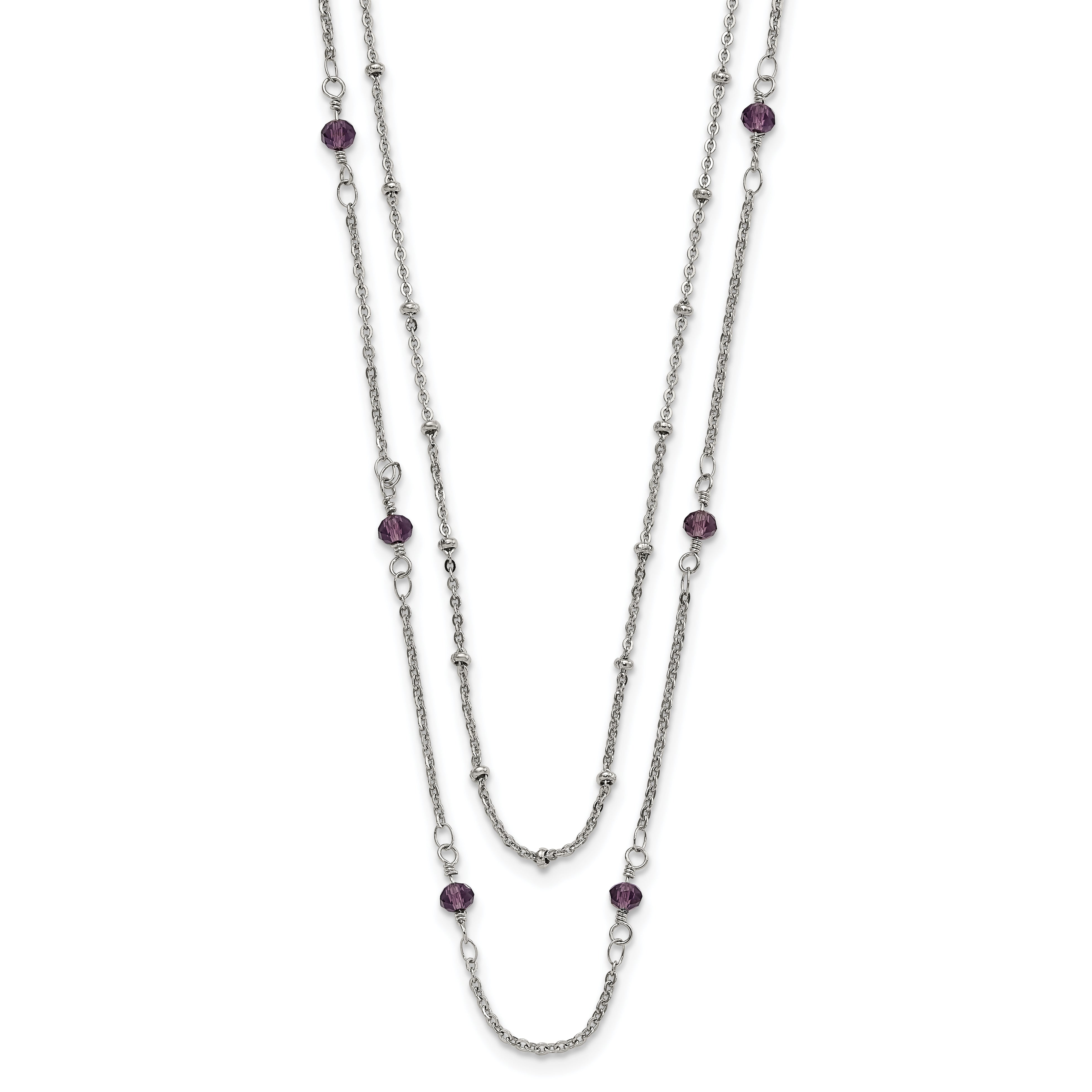 Chisel Stainless Steel Polished 2-Strand Purple Crystal Beaded 16 inch with 1 inch Extension Necklace Main image