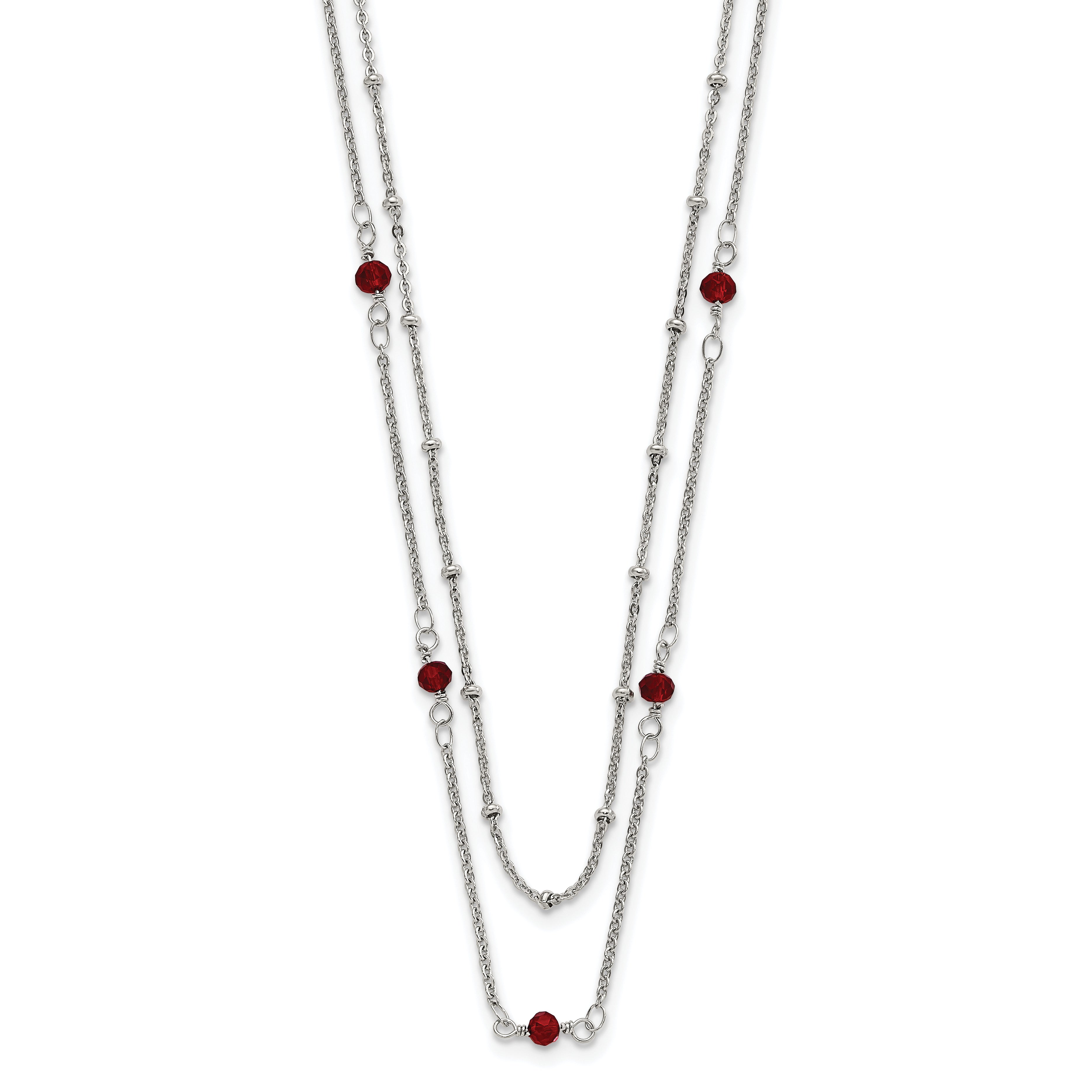 Chisel Stainless Steel Polished 2-Strand Red Crystal Beaded 16 inch with 1 inch Extension Necklace Main image