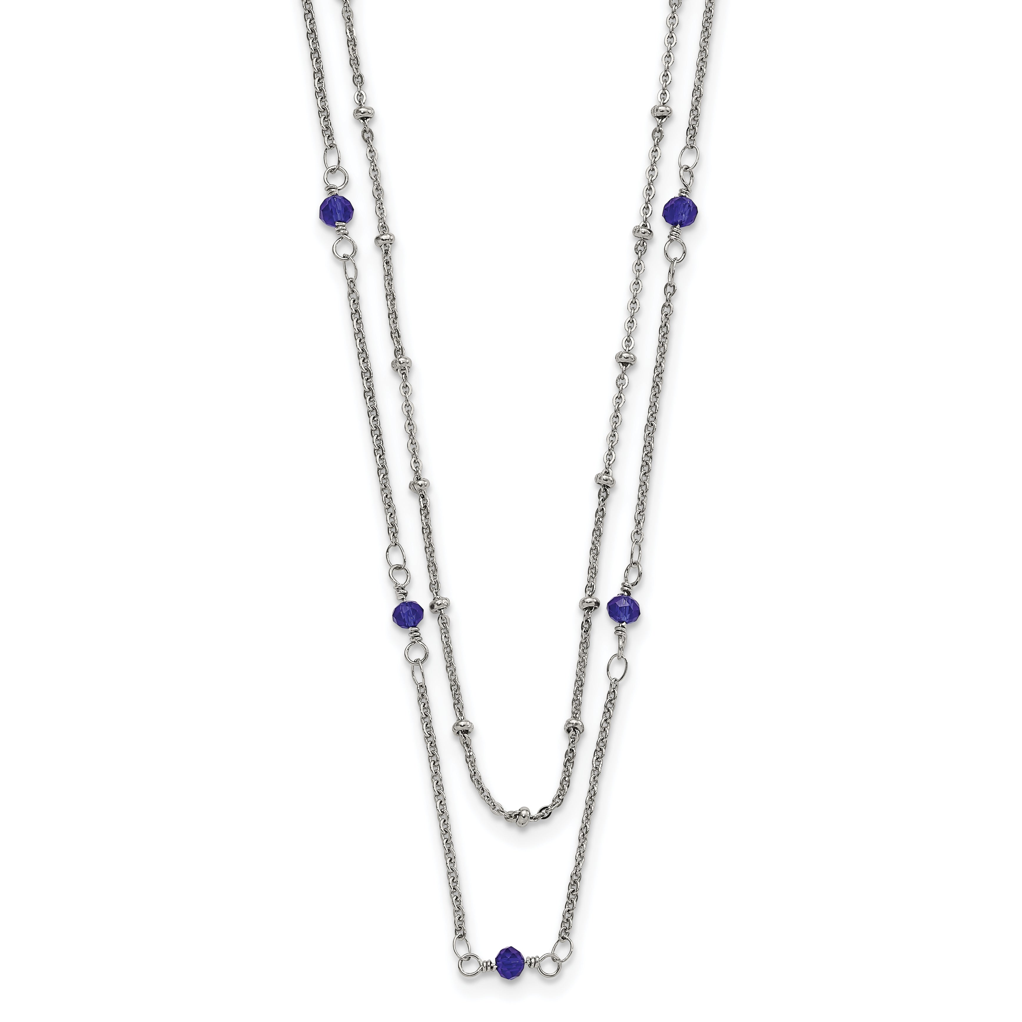 Chisel Stainless Steel Polished 2-Strand Blue Crystal Beaded 16 inch with 1 inch Extension Necklace Main image