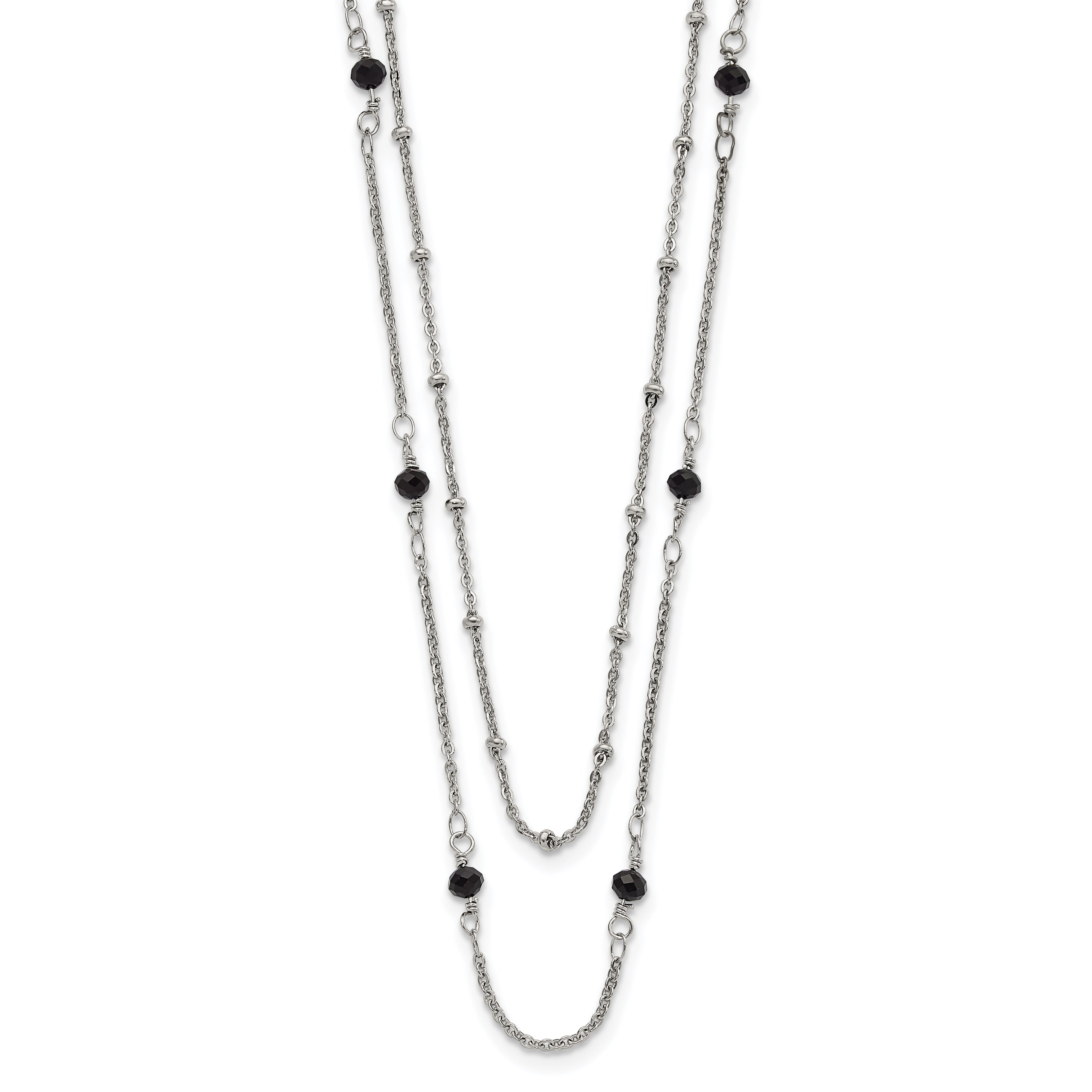 Chisel Stainless Steel Polished 2-Strand Black Crystal Beaded 16 inch with 1 inch Extension Necklace Main image