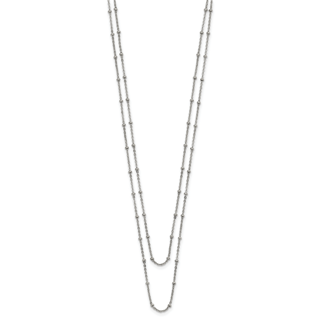 Chisel Stainless Steel Polished 2-Strand Beaded 16 inch with 1 inch Extension Necklace