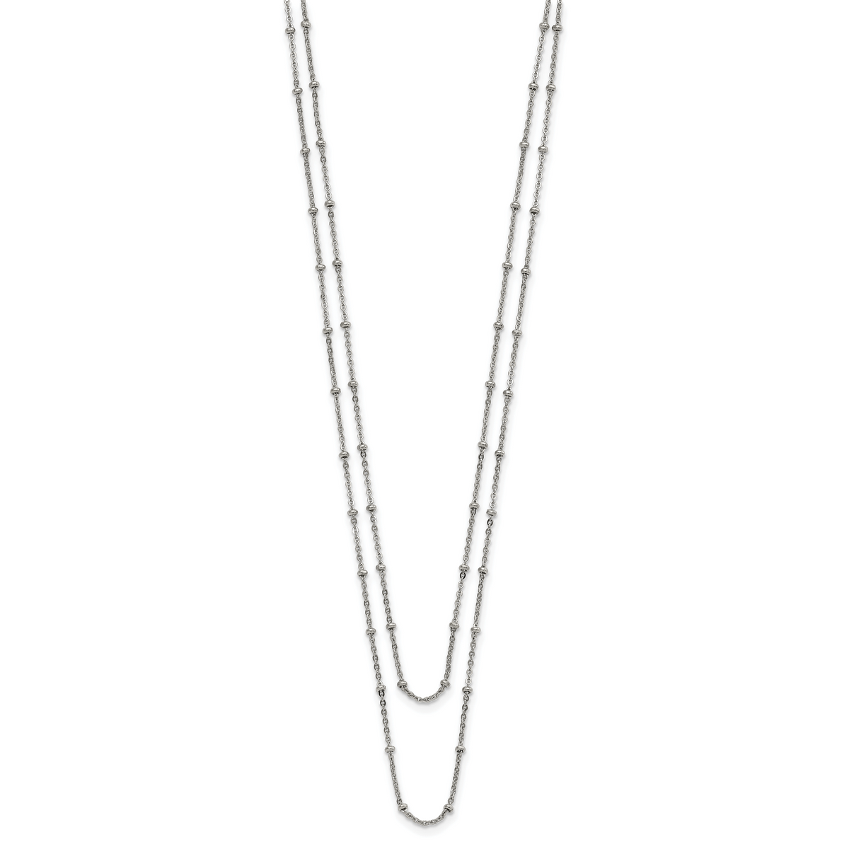 Chisel Stainless Steel Polished 2-Strand Beaded 16 inch with 1 inch Extension Necklace