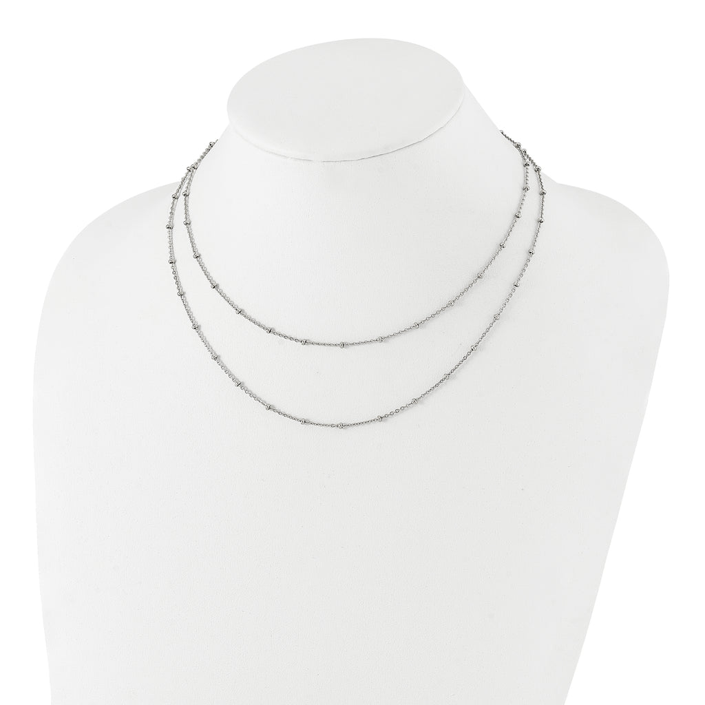 Chisel Stainless Steel Polished 2-Strand Beaded 16 inch with 1 inch Extension Necklace